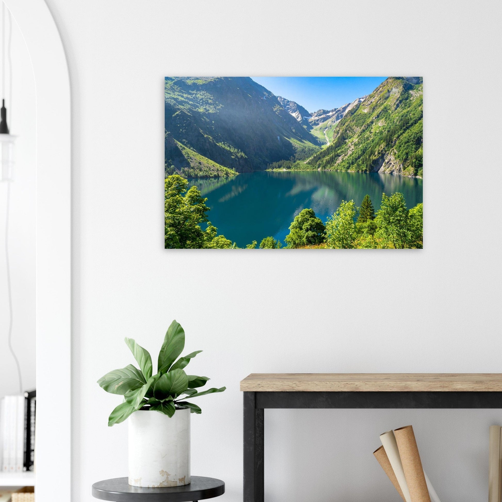Photo du lac du Lauvitel à la fin du printemps — tableau photo paysage de montagne en Alu Dibond