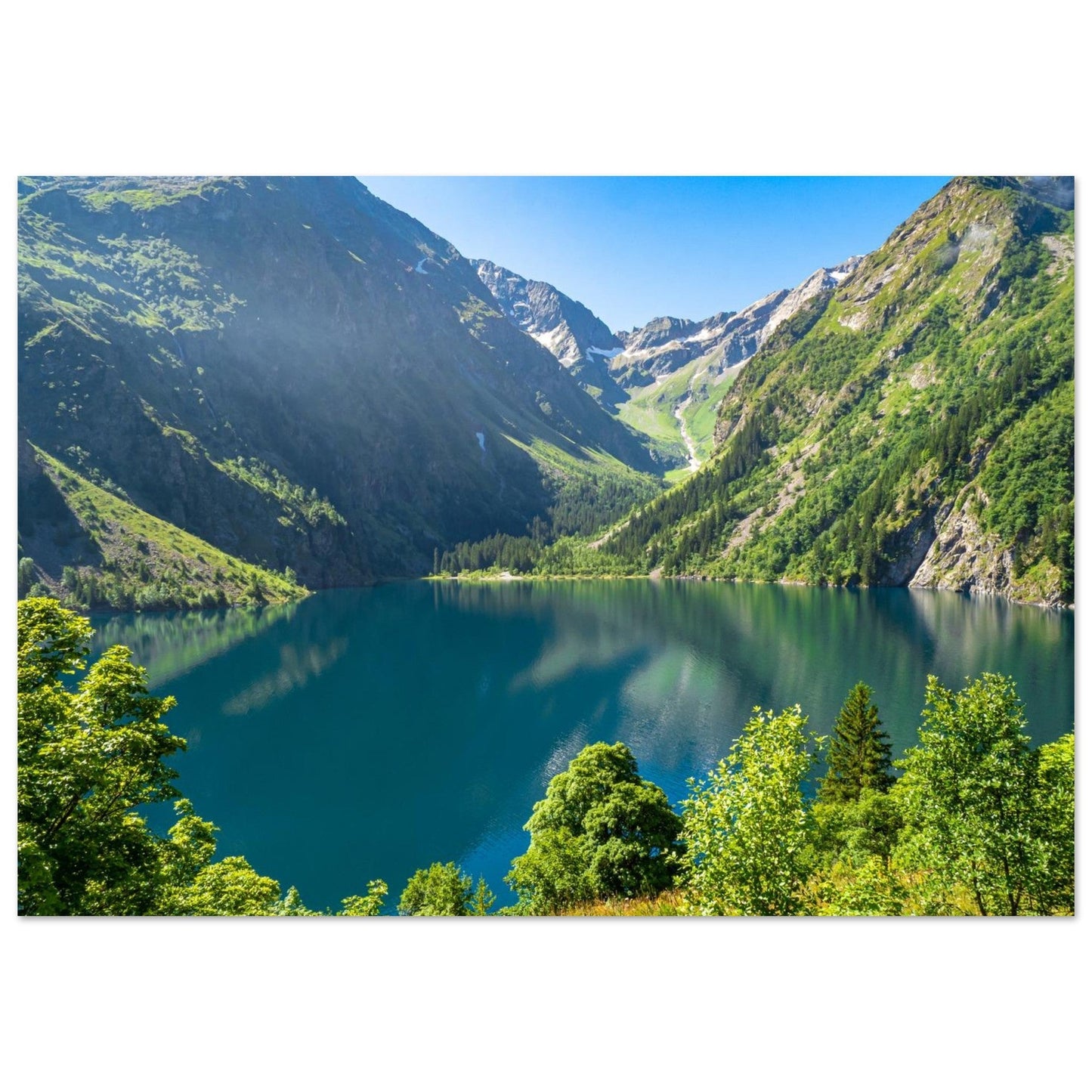 Photo of Lake Lauvitel in late spring — photo print on matte aluminium Dibond