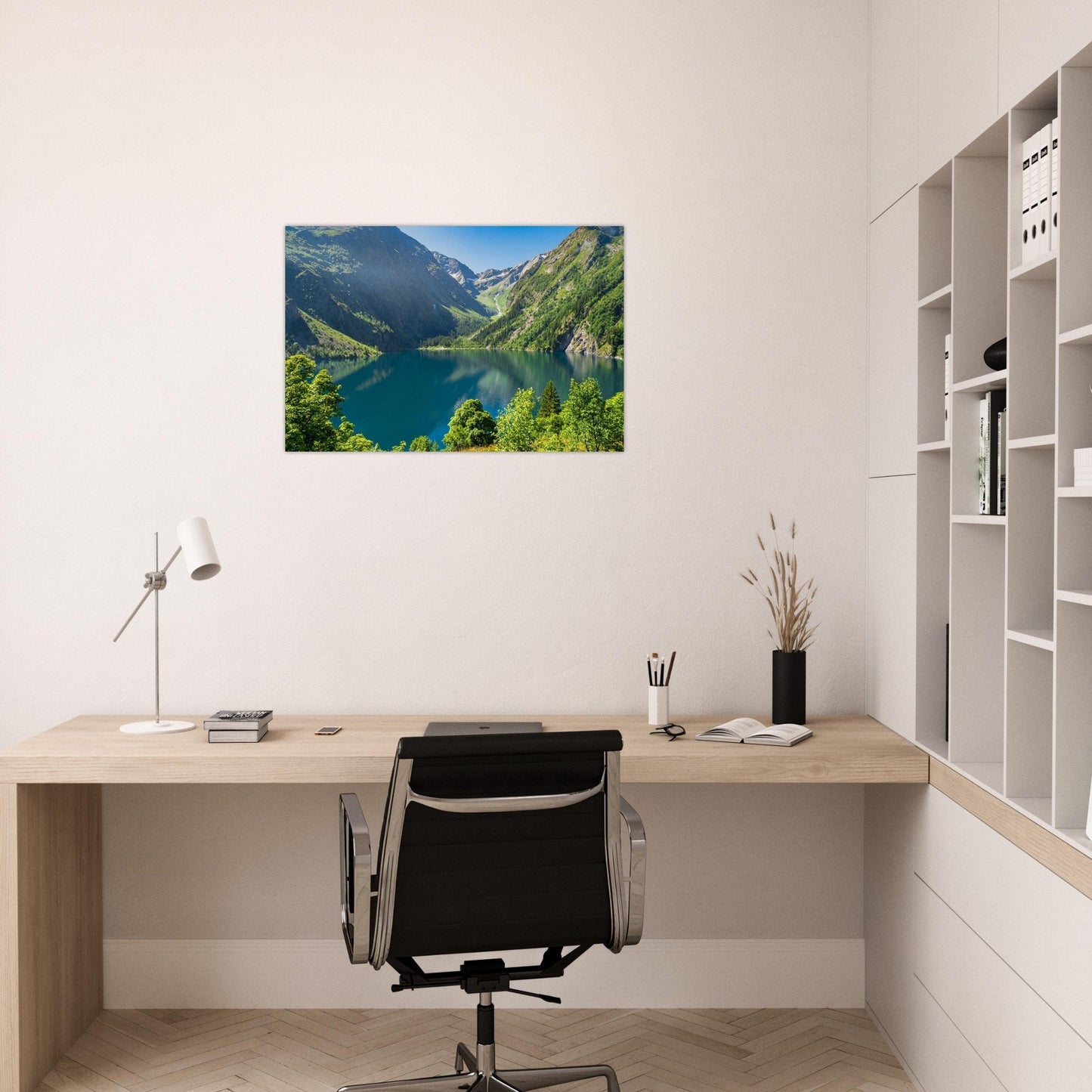 Photo of Lake Lauvitel in late spring — photo print on matte aluminium Dibond