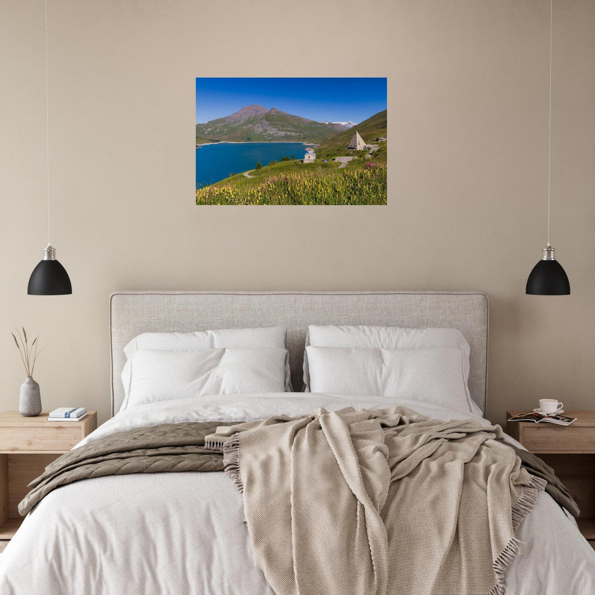 Photo du lac et de la Pyramide du Mont-Cenis — tableau photo paysage de montagne en Alu Dibond, fabrication française