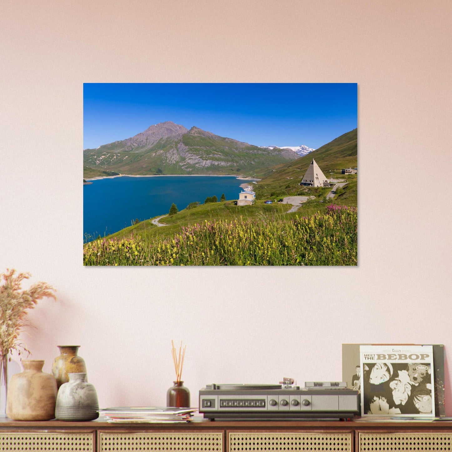 Photo du lac et de la Pyramide du Mont-Cenis — tableau photo paysage de montagne en Alu Dibond, fabrication française