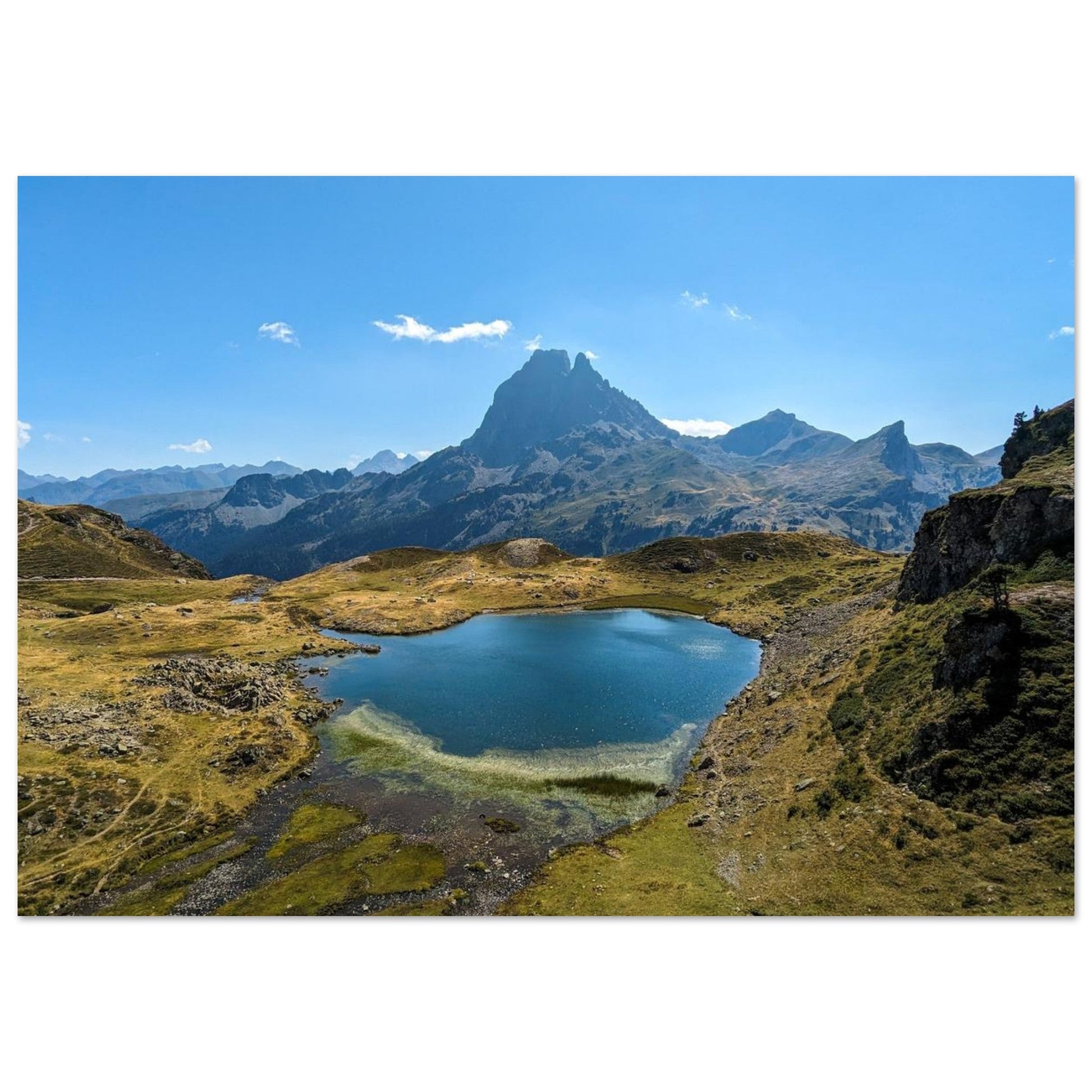 Tableau photo du lac Gentau face au Pic du Midi d’Ossau sur aluminium Dibond mat, format 70 × 100 cm