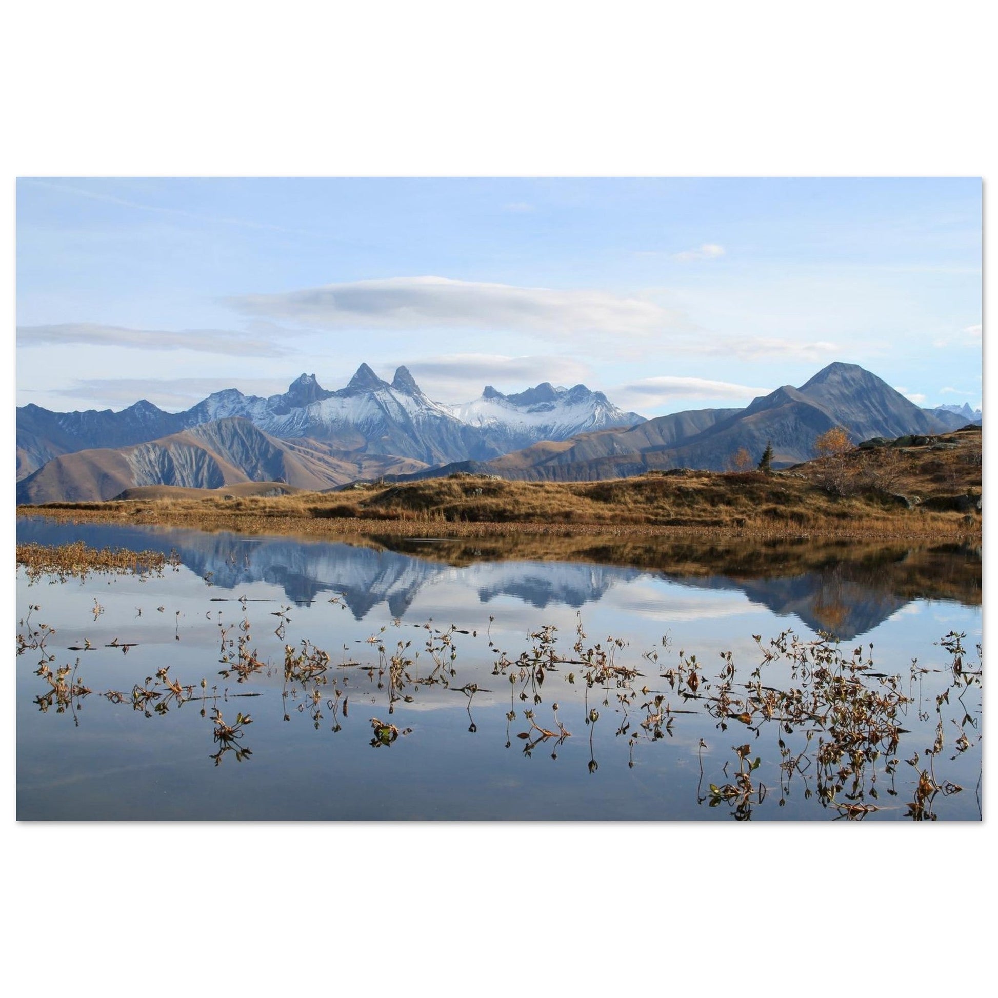 Photo du lac Guichard face aux Aiguilles d’Arves en Savoie — tableau photo paysage de montagne en Alu Dibond