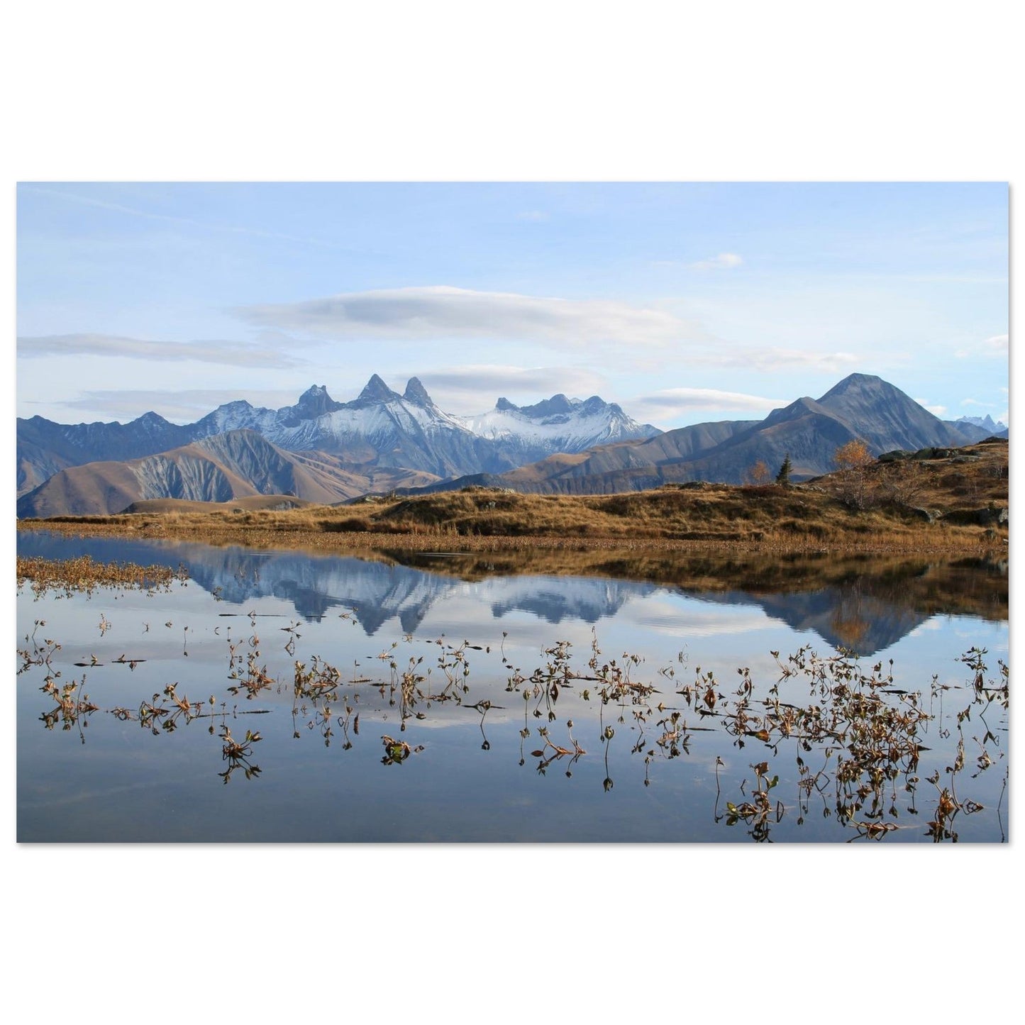 Photo du lac Guichard face aux Aiguilles d’Arves en Savoie — tableau photo paysage de montagne en Alu Dibond