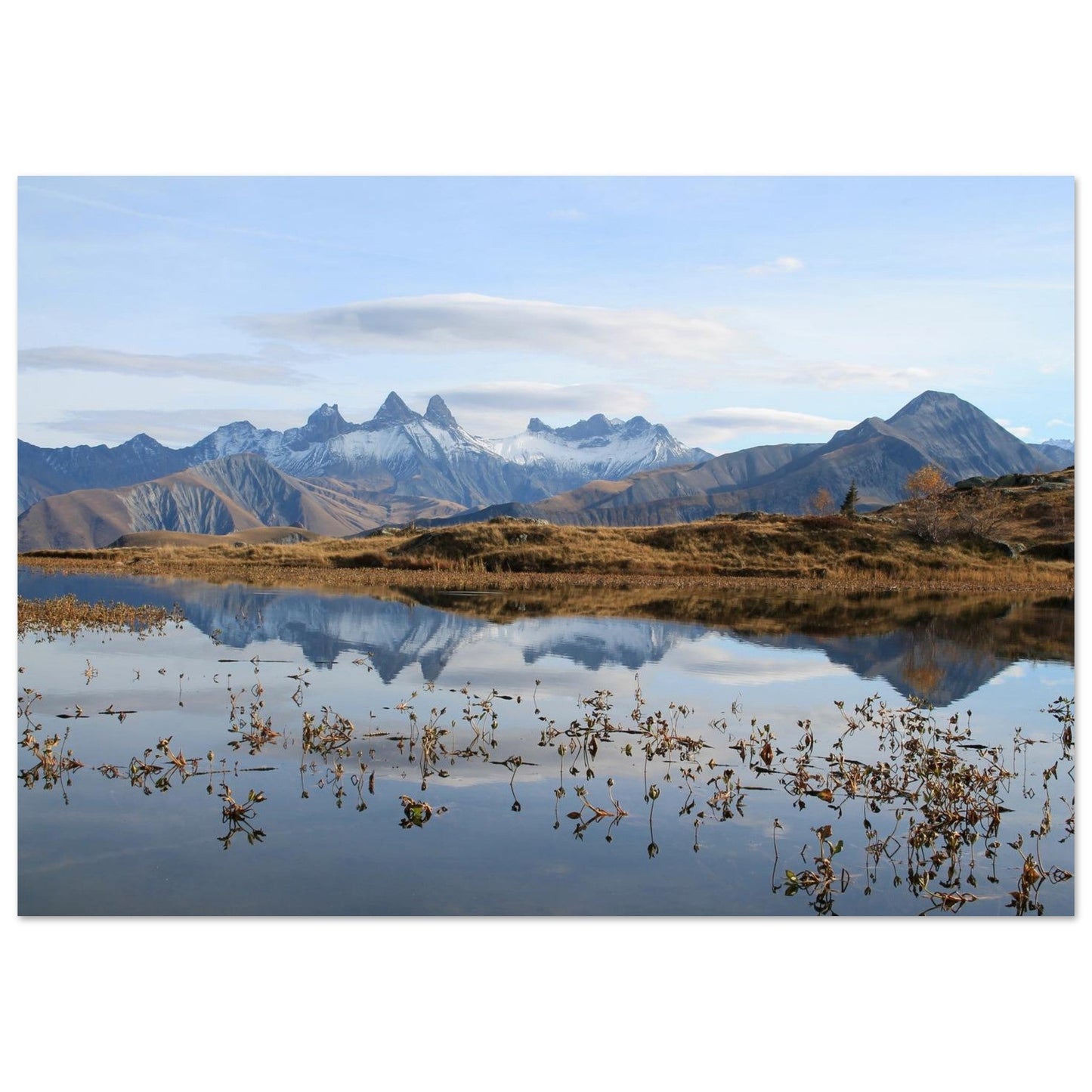 Photo du lac Guichard face aux Aiguilles d’Arves en Savoie — tableau photo paysage de montagne en Alu Dibond
