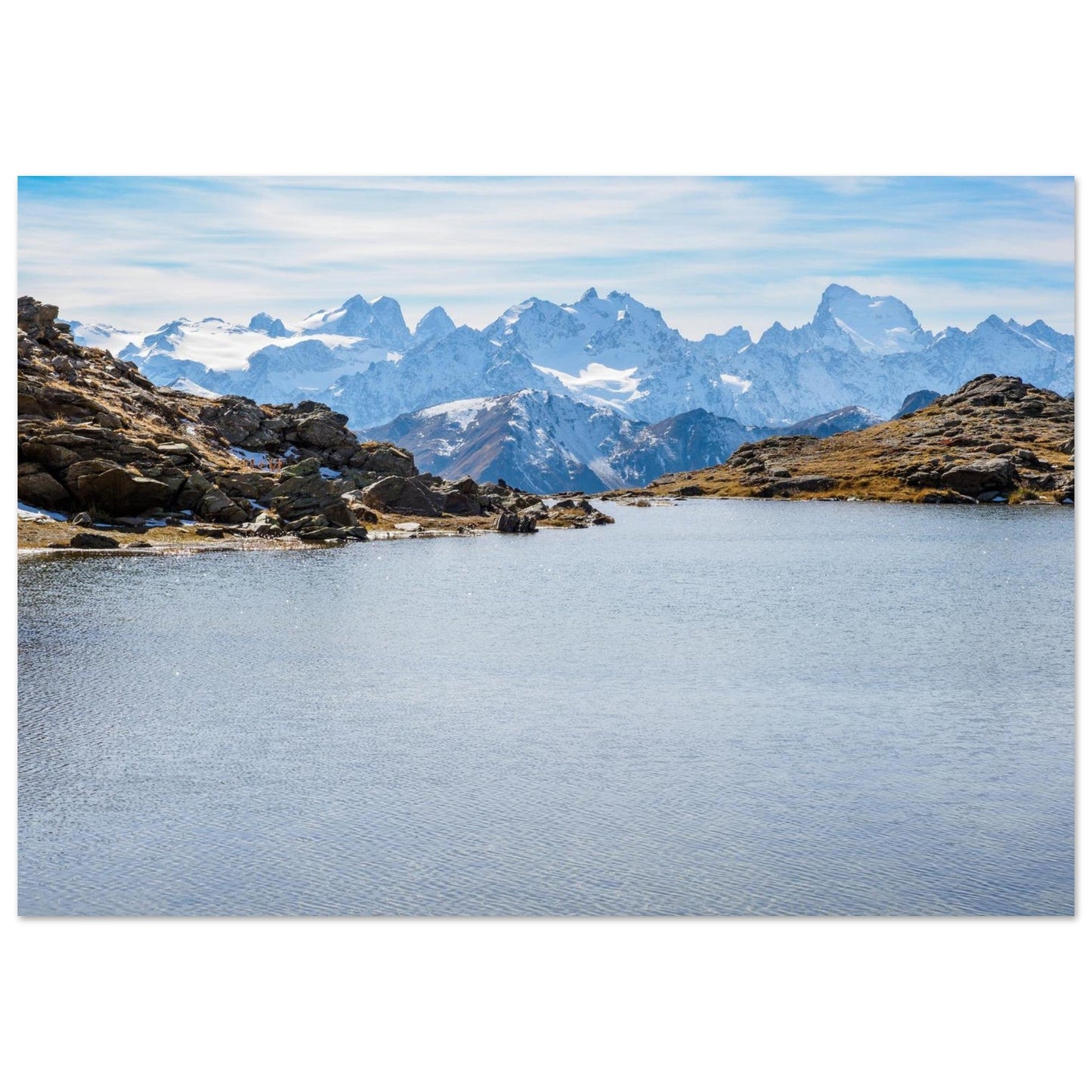 Photo of Lake Laramon facing the Barre des Écrins — photo print on matte aluminium Dibond