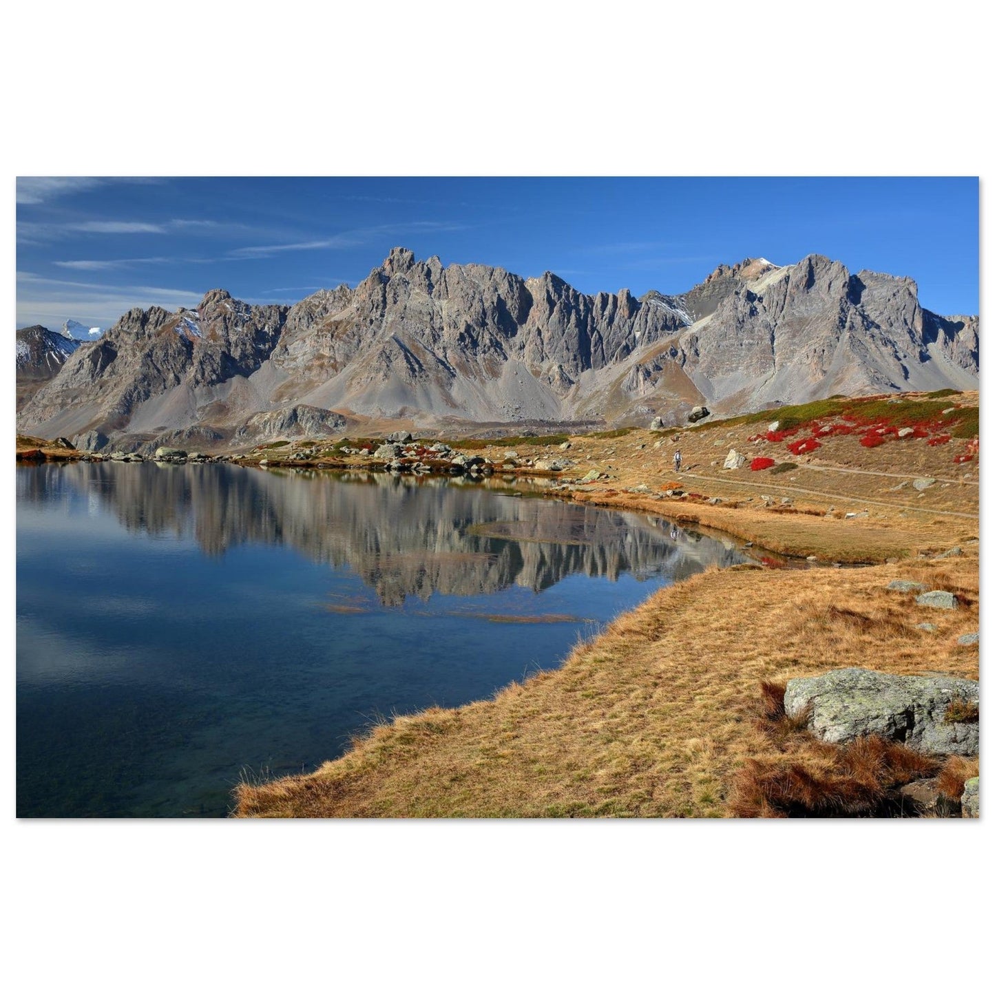 Photo du lac Laramon face à la crête du Queyrellin — tableau photo paysage de montagne en Alu Dibond