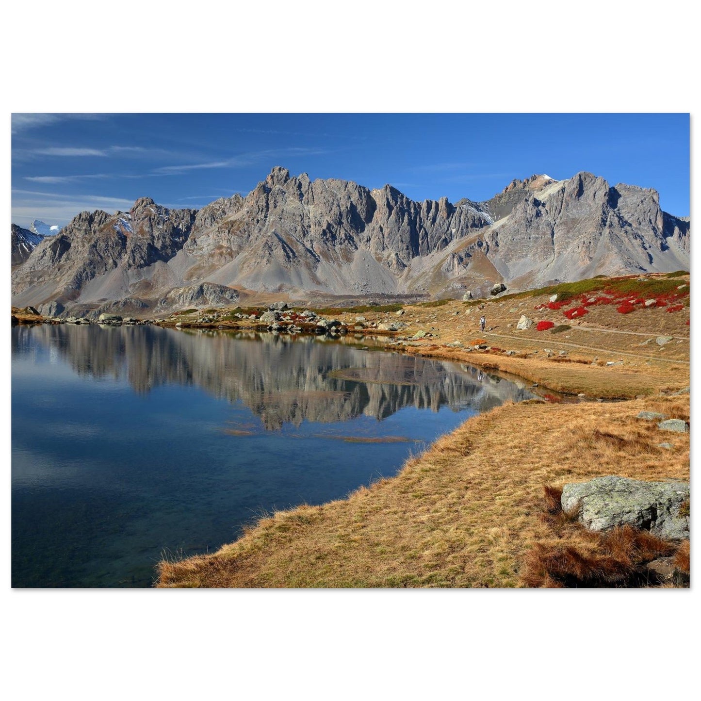 Photo du lac Laramon face à la crête du Queyrellin — tableau photo paysage de montagne en Alu Dibond