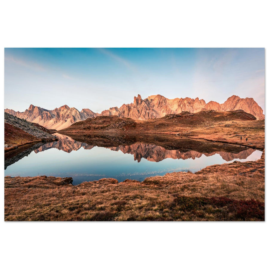Photo du lac Long au lever du soleil dans la Clarée — tableau photo paysage de montagne en Alu Dibond, fabrication française