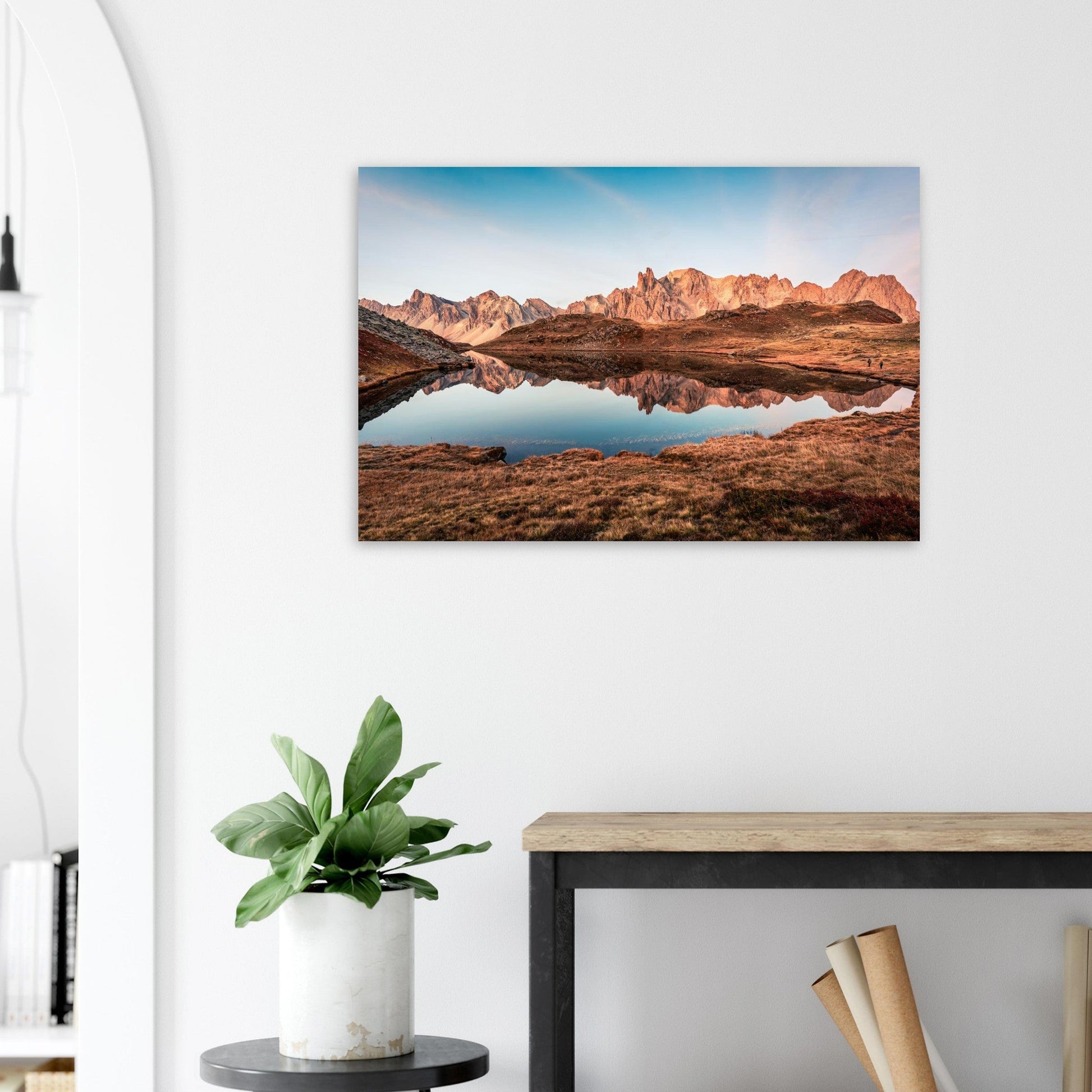 Photo du lac Long au lever du soleil dans la Clarée — tableau photo paysage de montagne en Alu Dibond, fabrication française