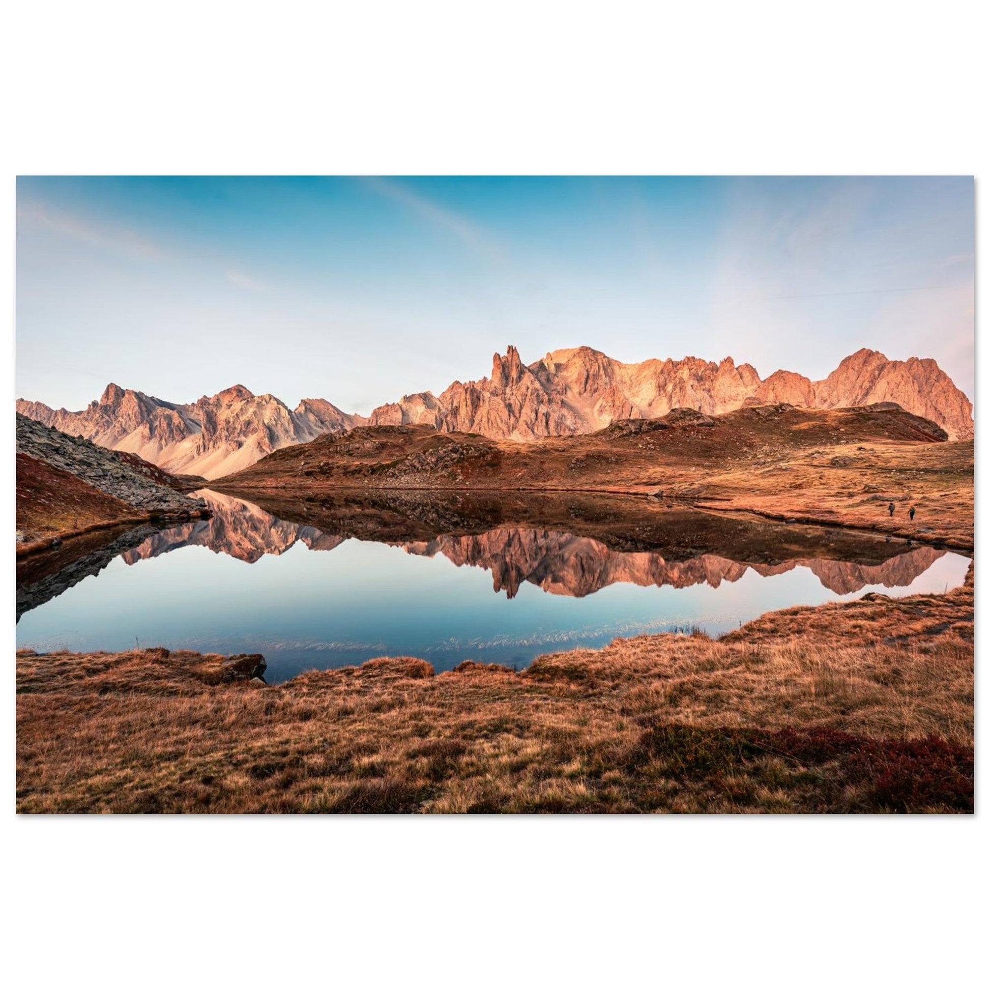 Photo du lac Long au lever du soleil dans la Clarée — tableau photo paysage de montagne en Alu Dibond, fabrication française