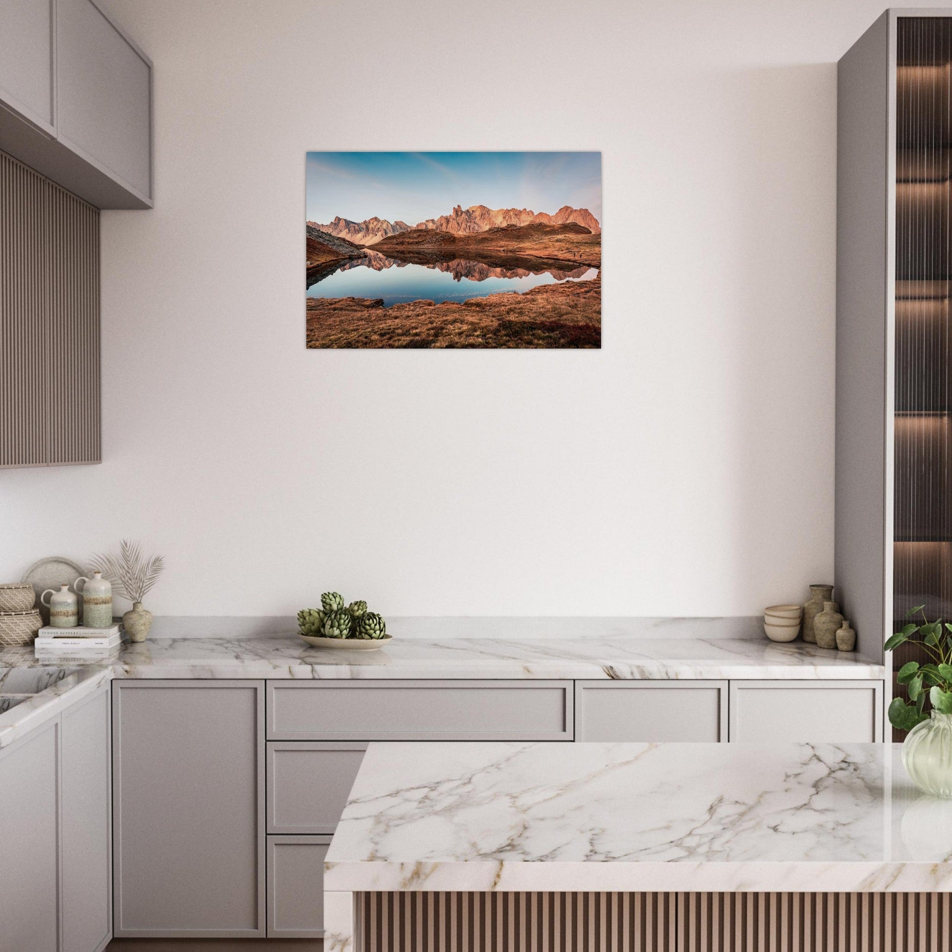 Photo du lac Long au lever du soleil dans la Clarée — tableau photo paysage de montagne en Alu Dibond, fabrication française
