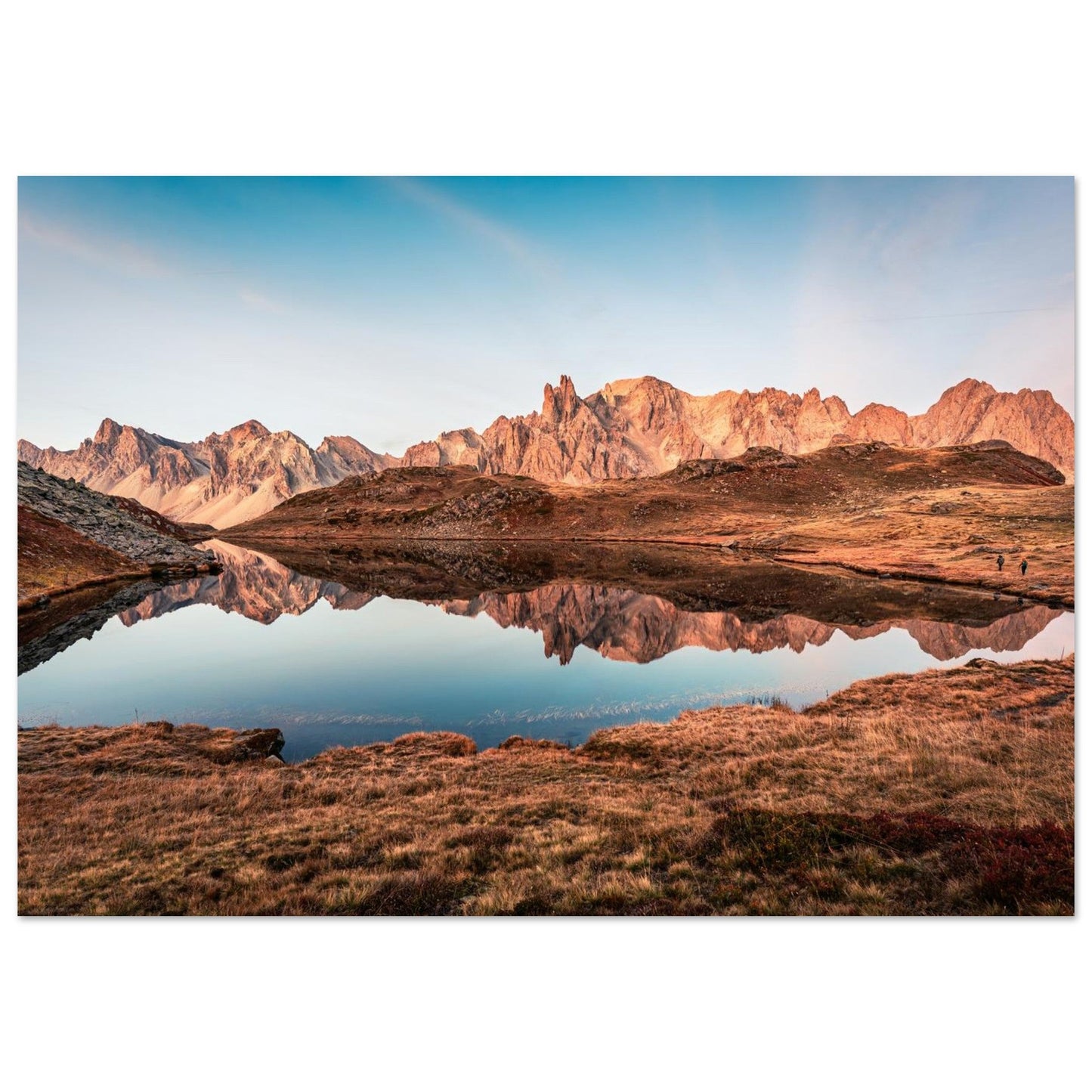 Photo du lac Long au lever du soleil dans la Clarée — tableau photo paysage de montagne en Alu Dibond, fabrication française