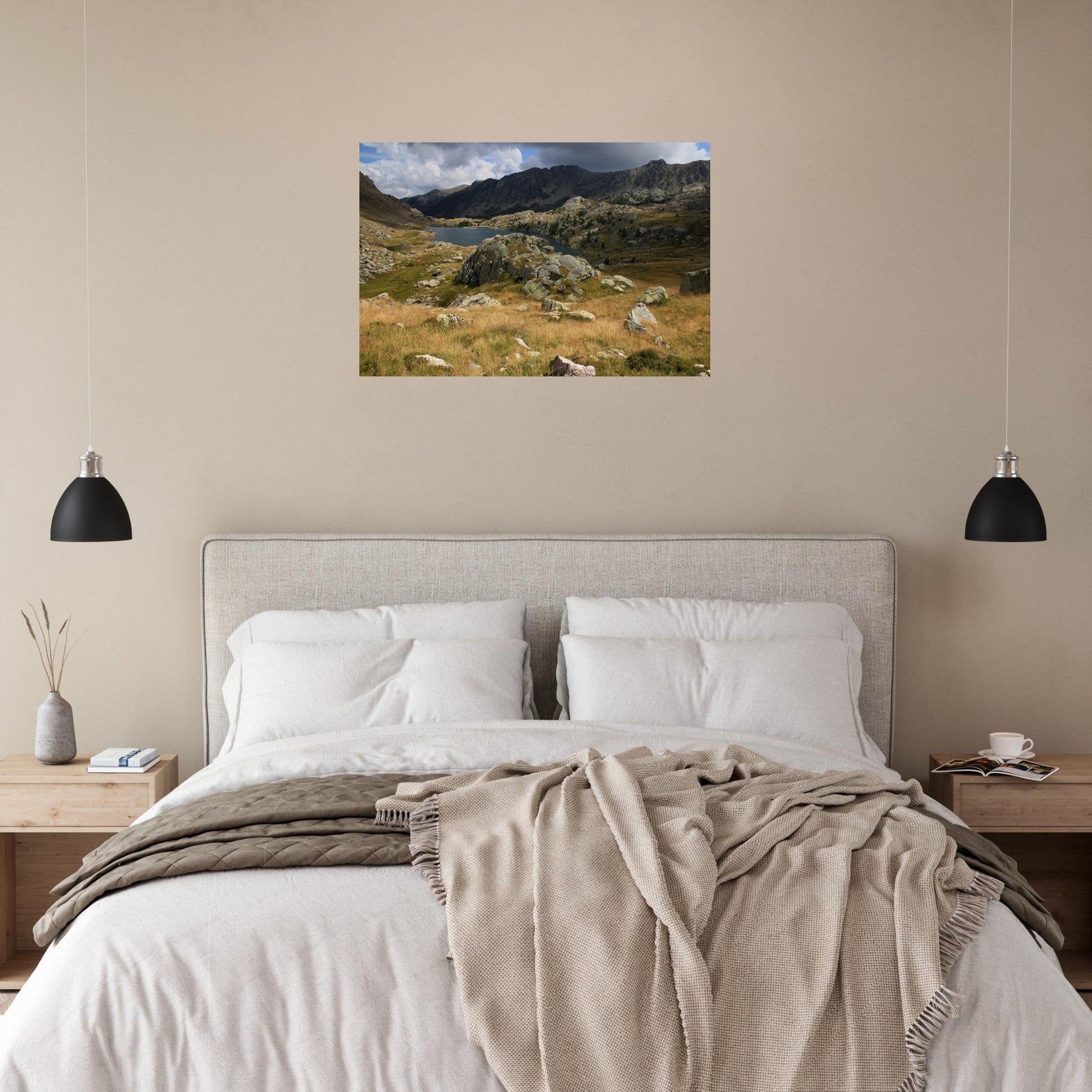Photo du lac Long Supérieur et du refuge des Merveilles — tableau photo paysage de montagne en Alu Dibond, fabrication française