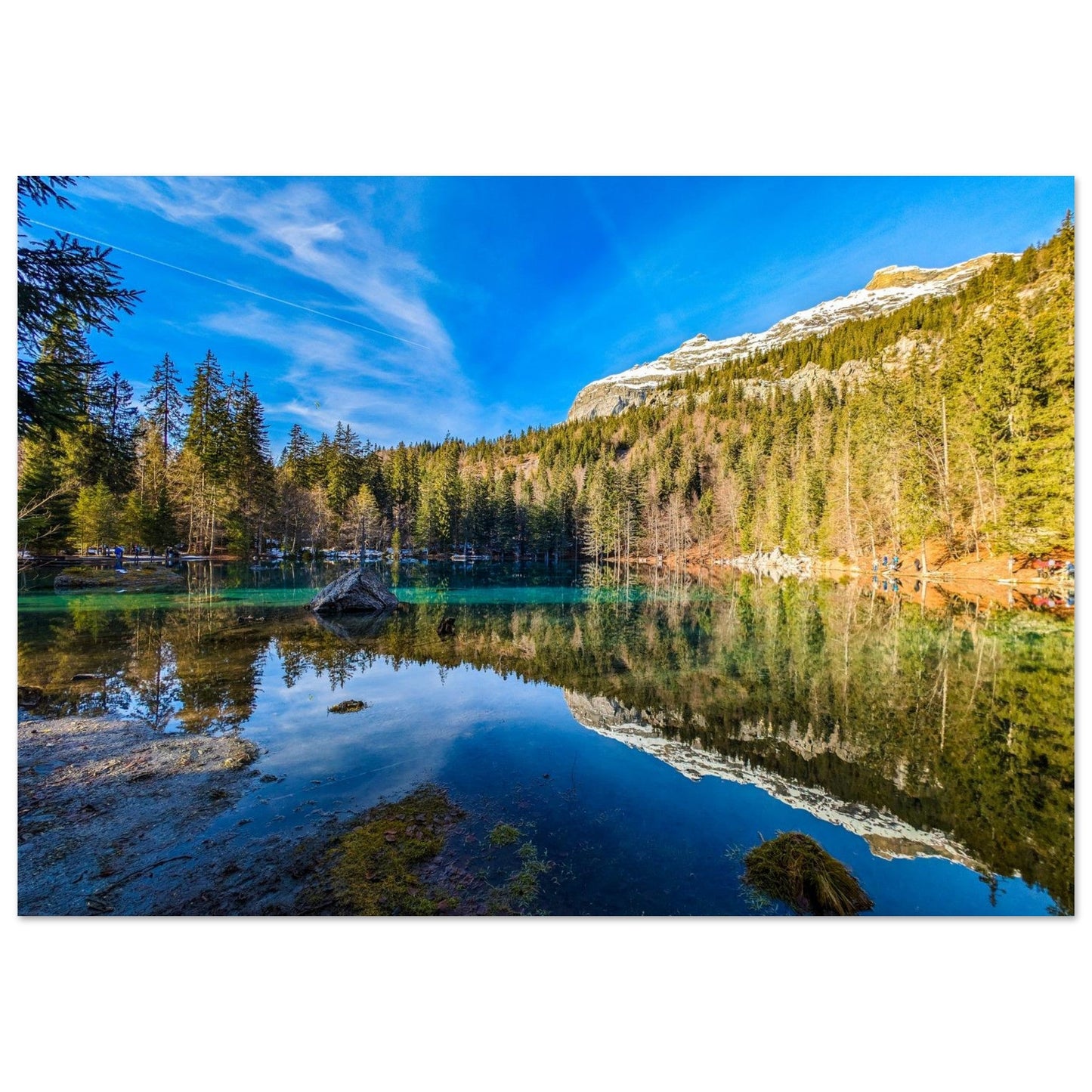 Tableau photo du lac Vert au pied du massif des Fiz sur aluminium Dibond mat, format 70 × 100 cm