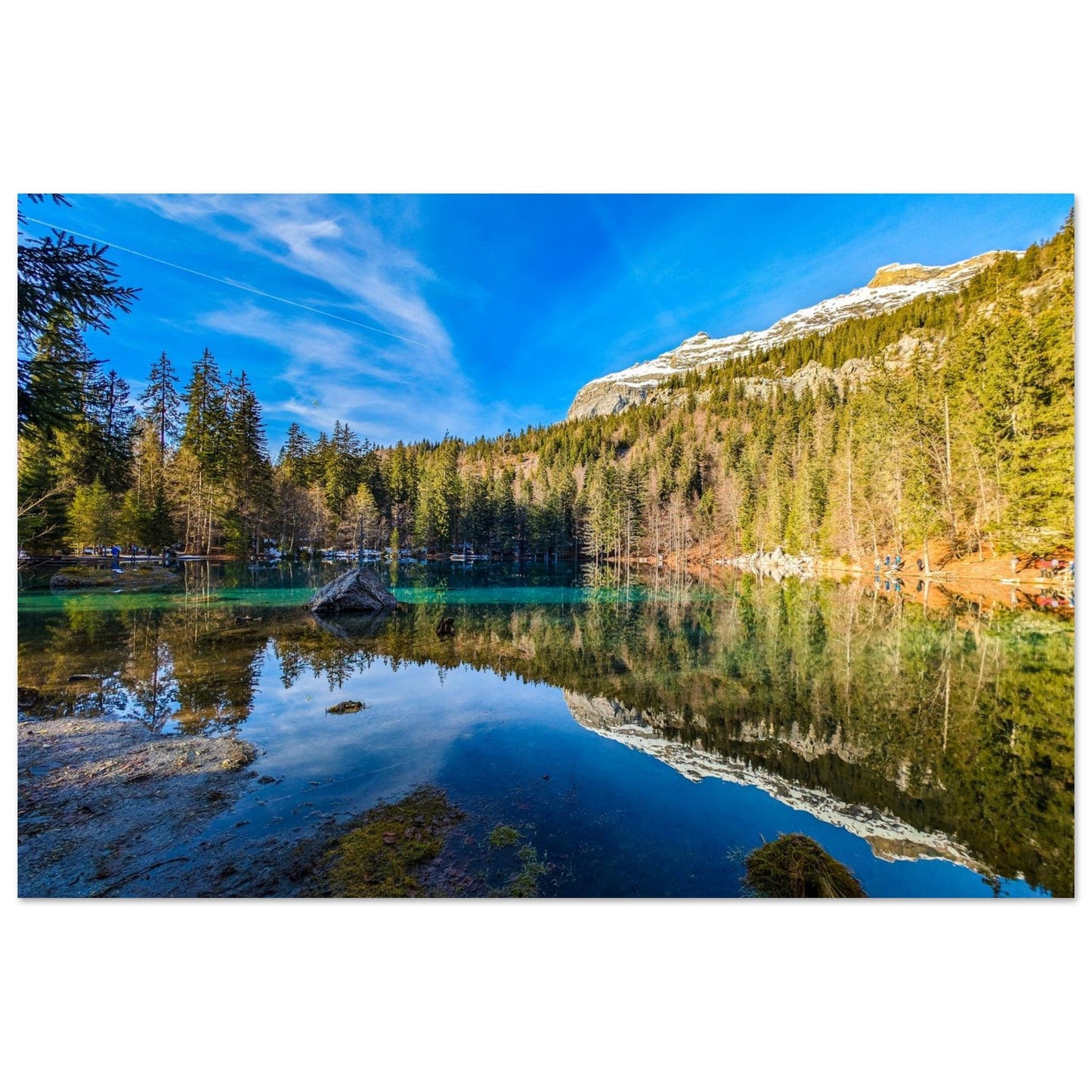 Tableau photo du lac Vert au pied du massif des Fiz sur aluminium Dibond mat, format 30 × 45 cm