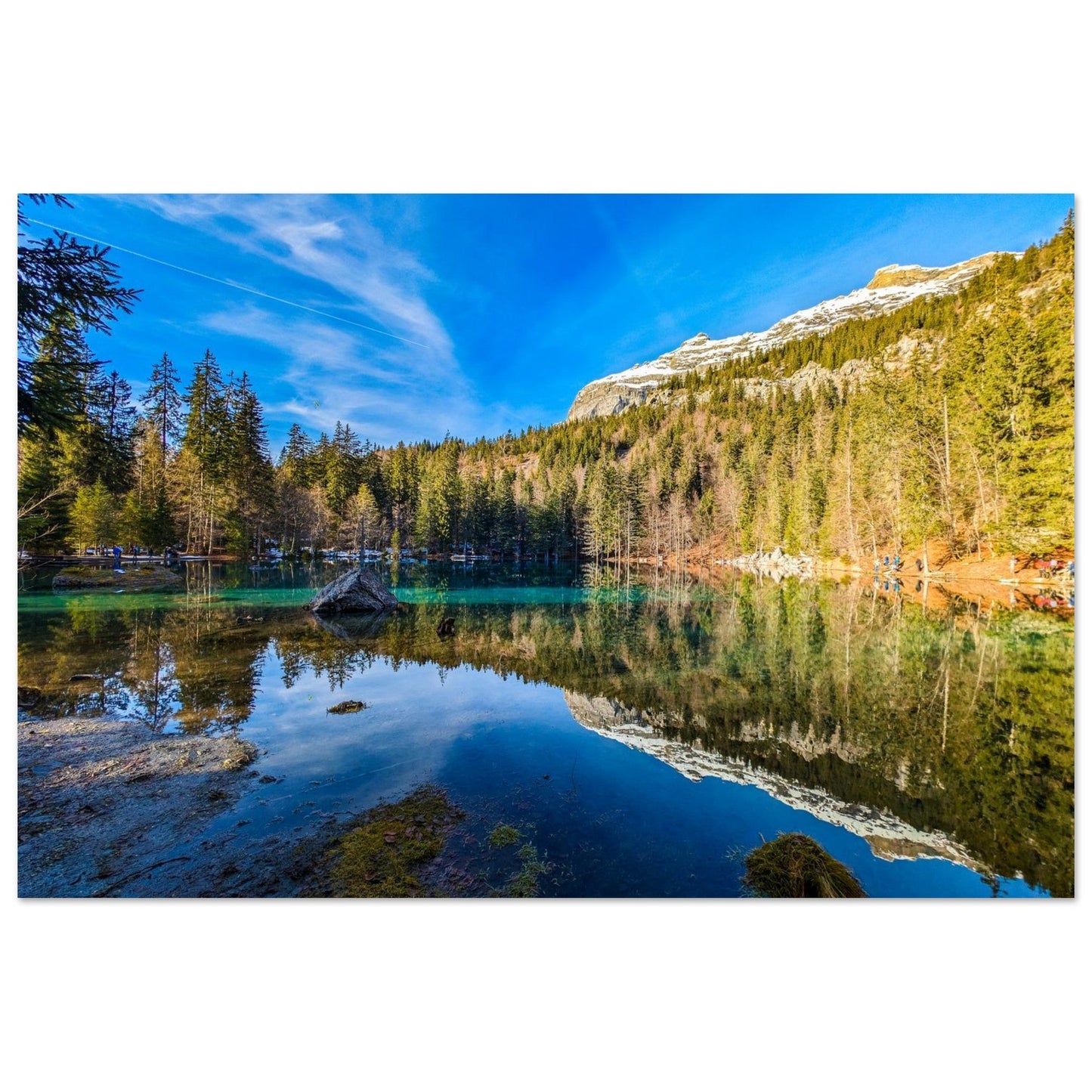 Tableau photo du lac Vert au pied du massif des Fiz sur aluminium Dibond mat, format 40 × 60 cm