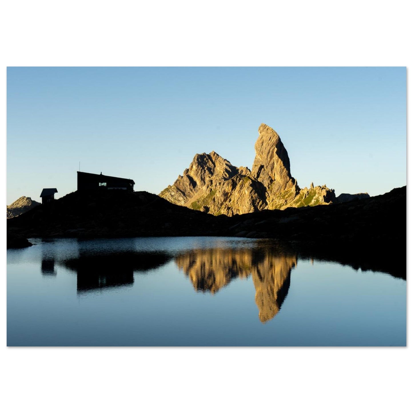Tableau photo du Lever de soleil au lac de Presset et à la Pierra Menta sur aluminium Dibond mat, format 70 × 100 cm