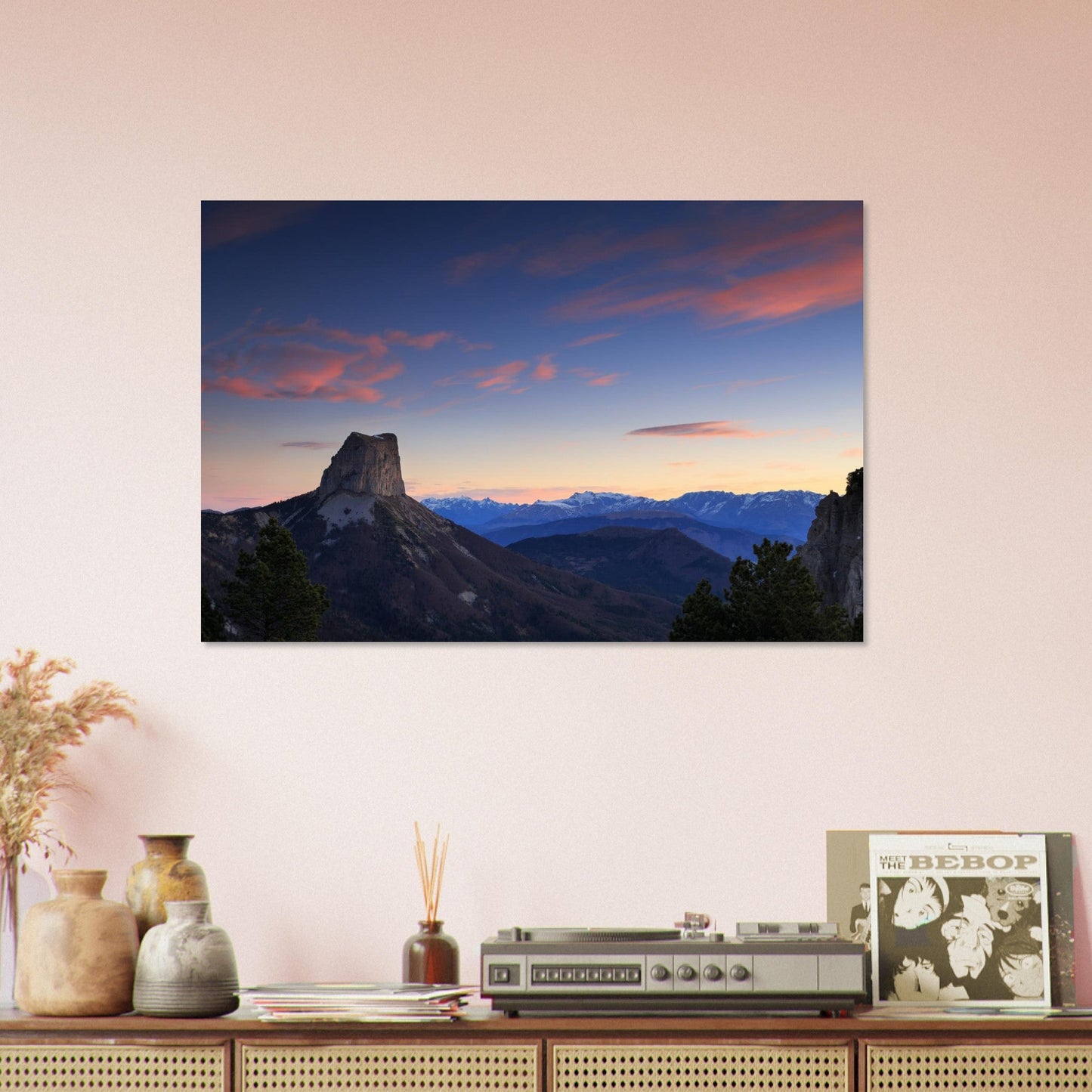 Photo of Mont Aiguille at sunset in the Vercors mountains — photo print on matte aluminium Dibond