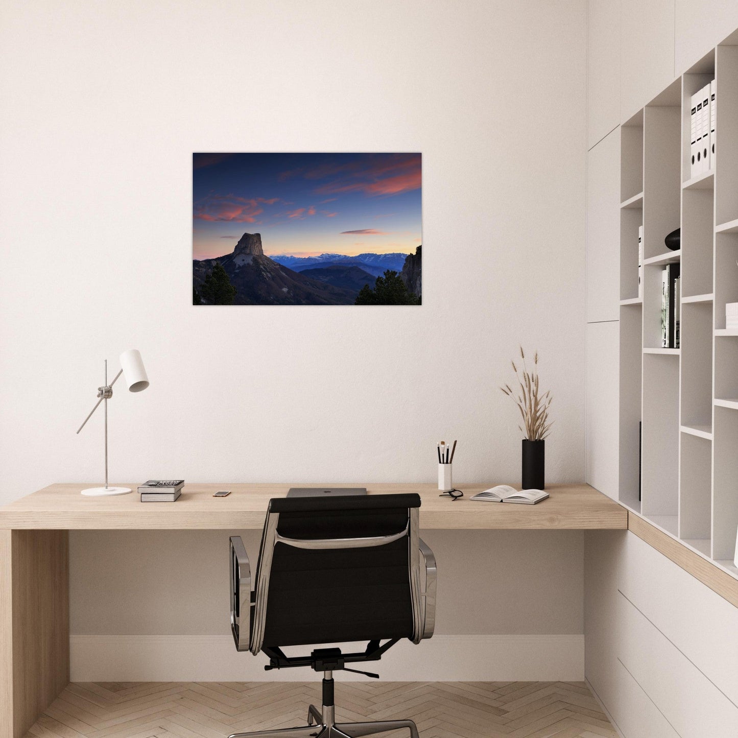 Photo of Mont Aiguille at sunset in the Vercors mountains — photo print on matte aluminium Dibond