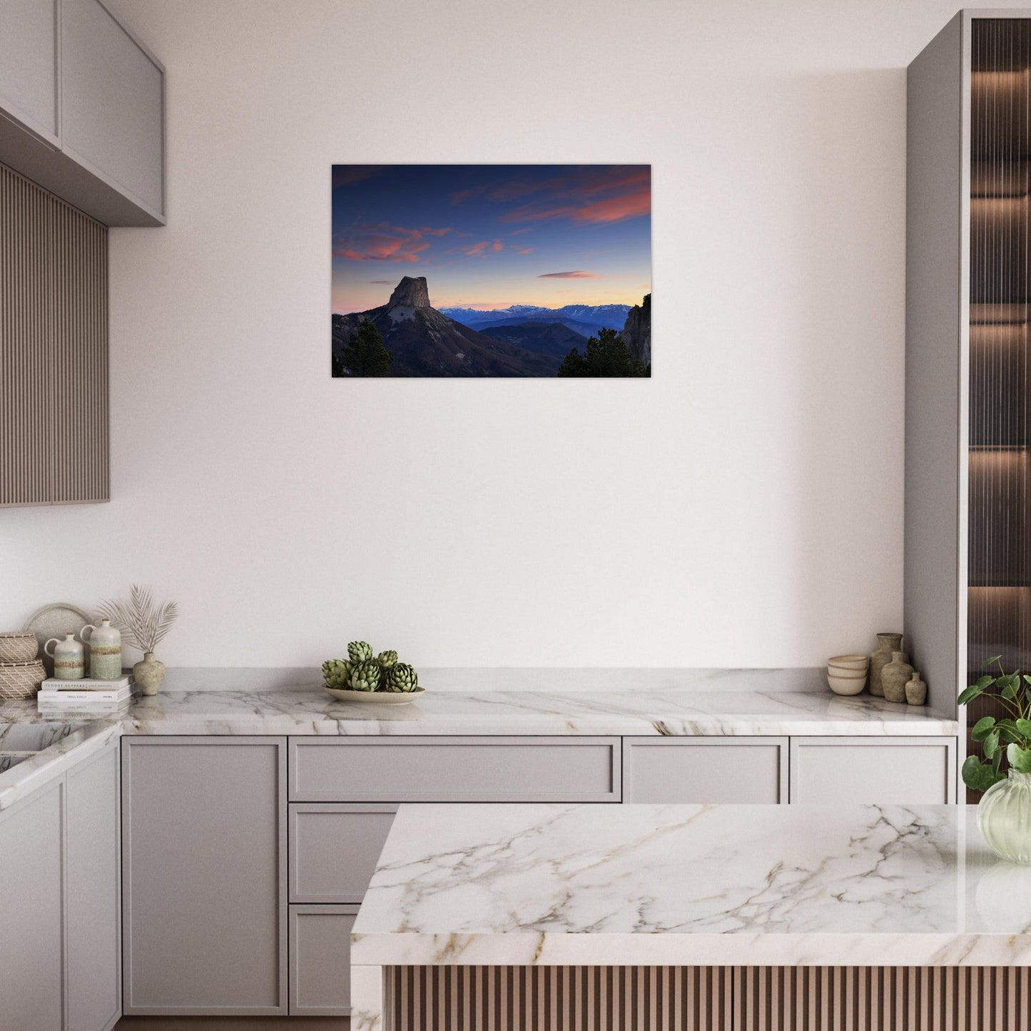Photo of Mont Aiguille at sunset in the Vercors mountains — photo print on matte aluminium Dibond