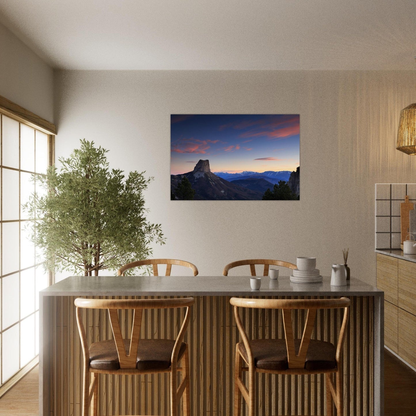 Photo of Mont Aiguille at sunset in the Vercors mountains — photo print on matte aluminium Dibond