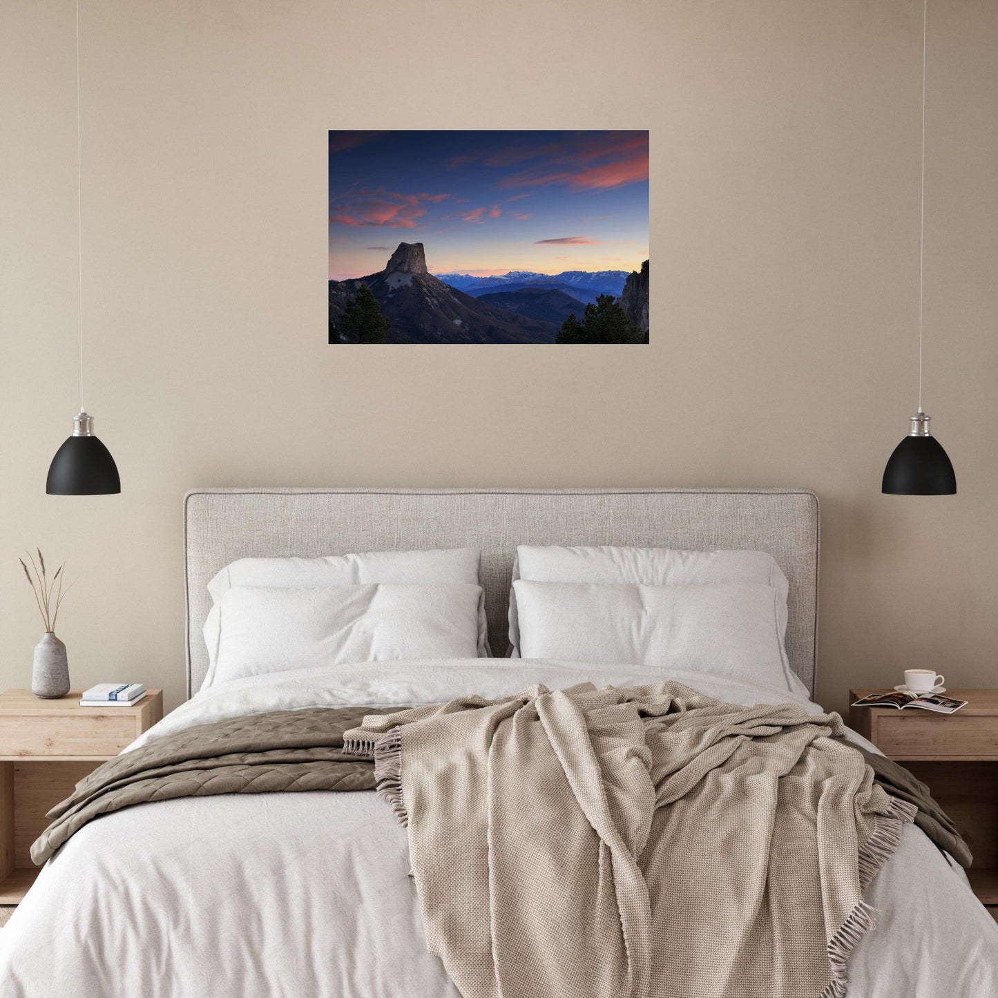 Photo of Mont Aiguille at sunset in the Vercors mountains — photo print on matte aluminium Dibond