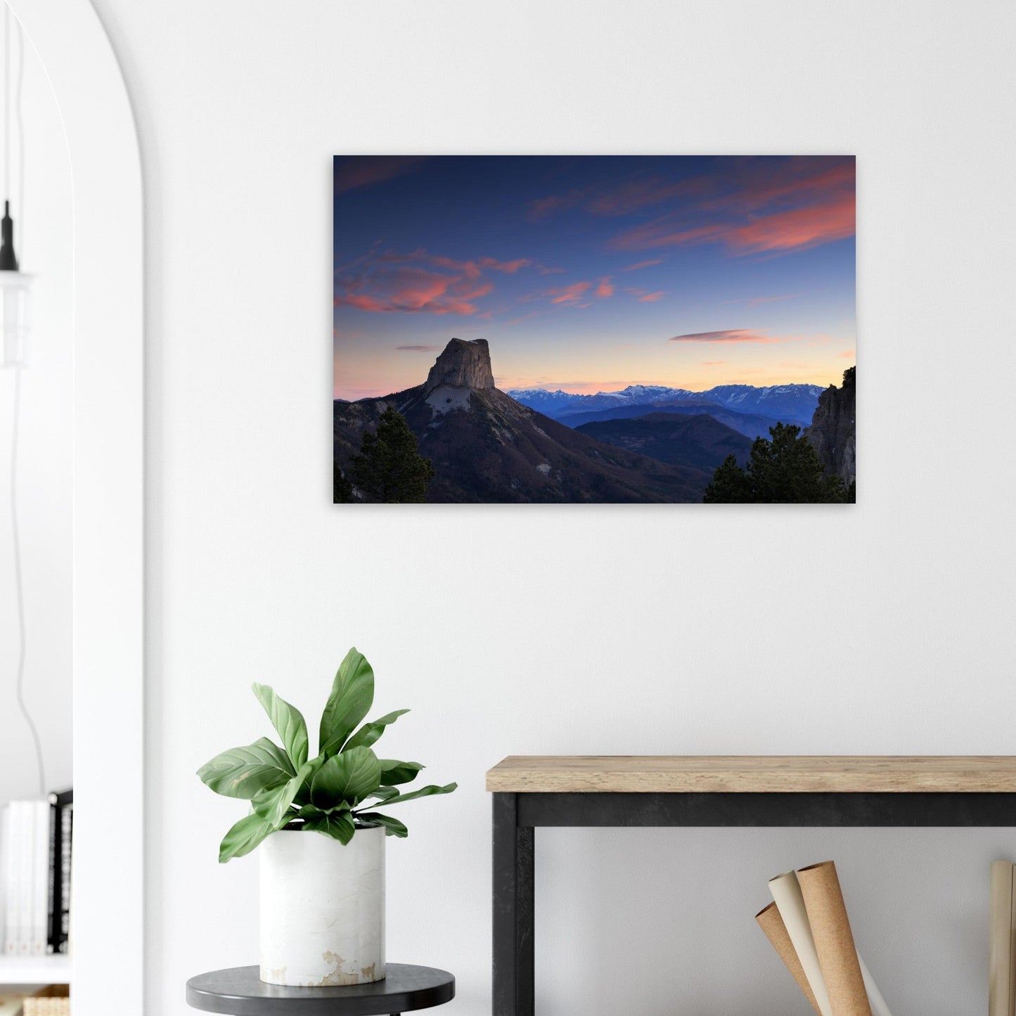 Photo of Mont Aiguille at sunset in the Vercors mountains — photo print on matte aluminium Dibond