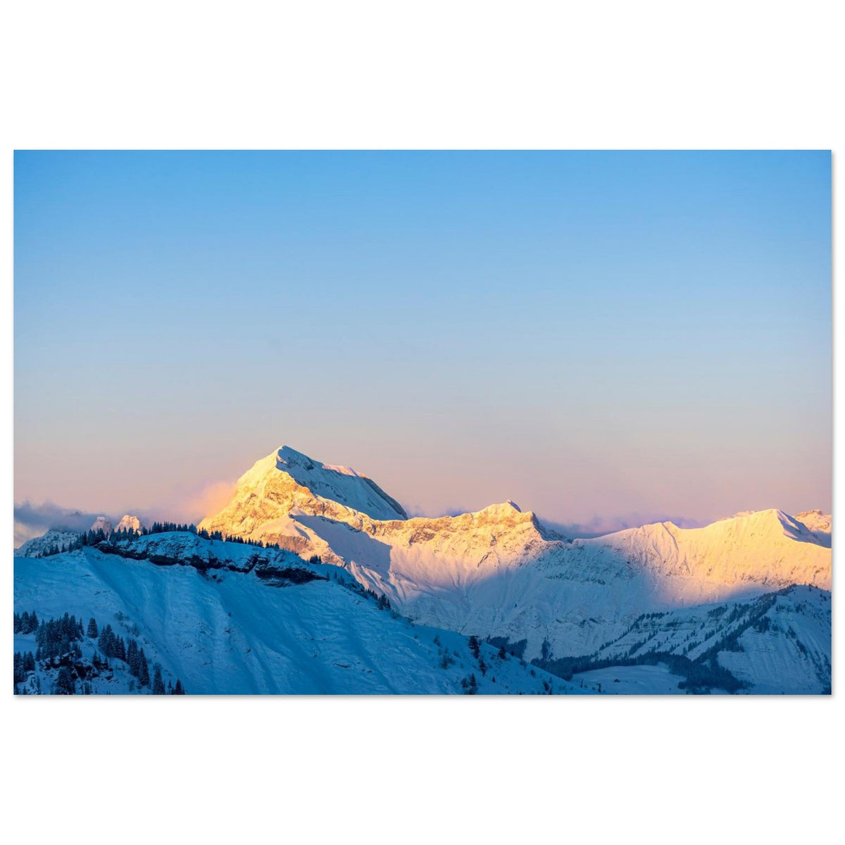 Tableau photo du Mont Charvin enneigé dans les Aravis sur aluminium Dibond mat, format 40 × 60 cm — photographie : Nicolas Viard