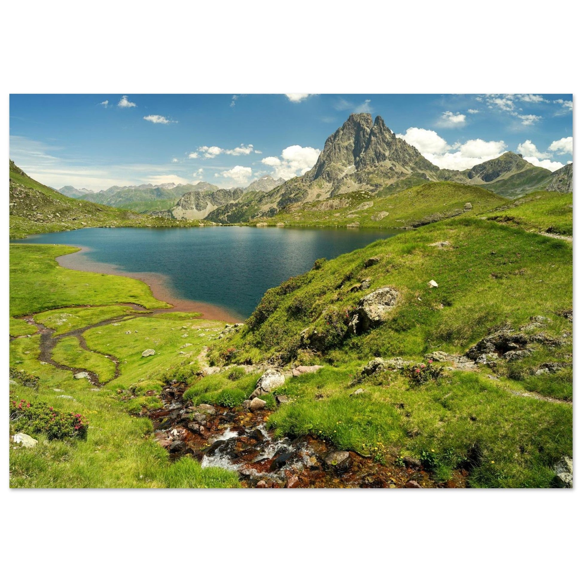 Tableau photo du Pic du Midi d’Ossau depuis le lac Gentau sur aluminium Dibond mat, format 70 × 100 cm