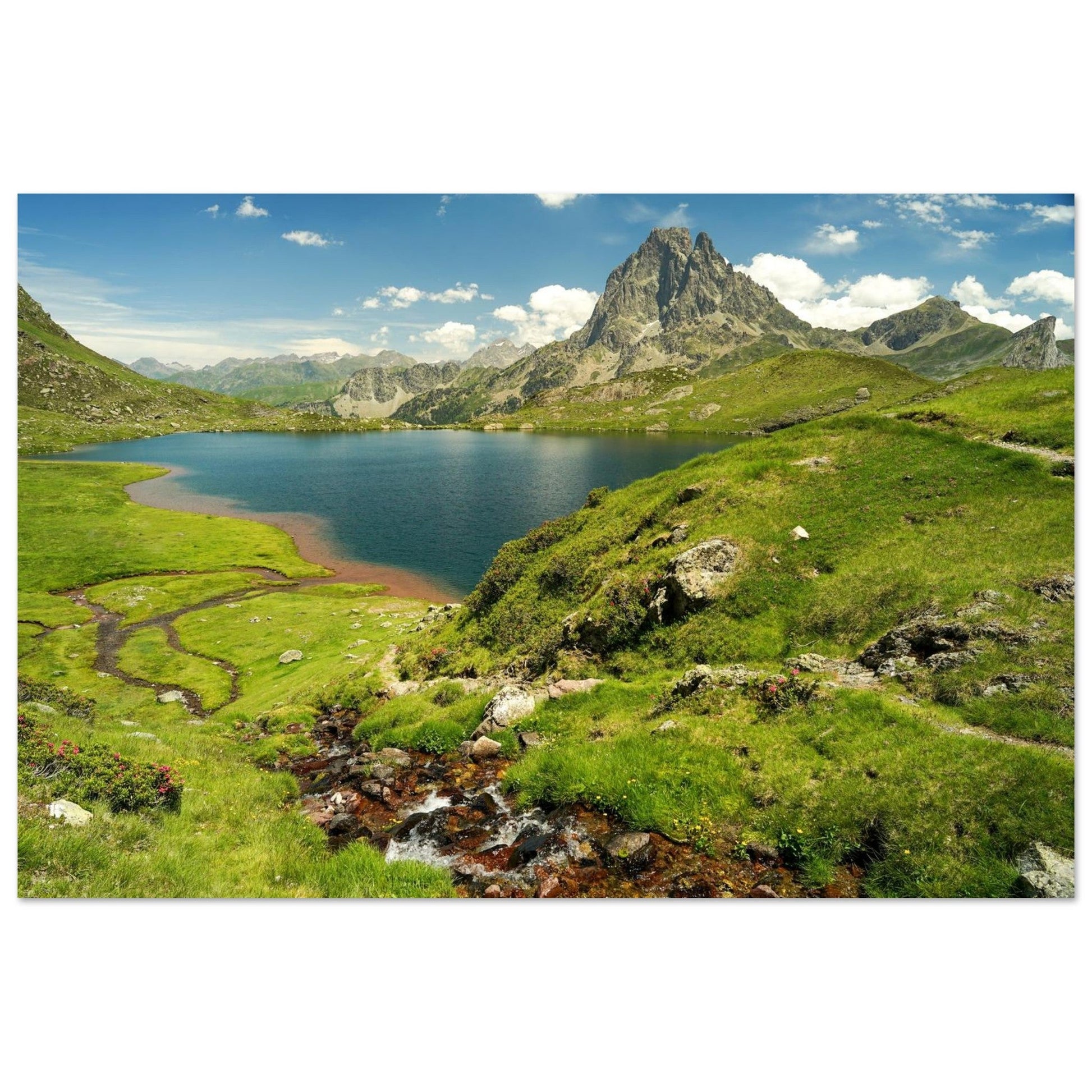 Tableau photo du Pic du Midi d’Ossau depuis le lac Gentau sur aluminium Dibond mat, format 60 × 90 cm