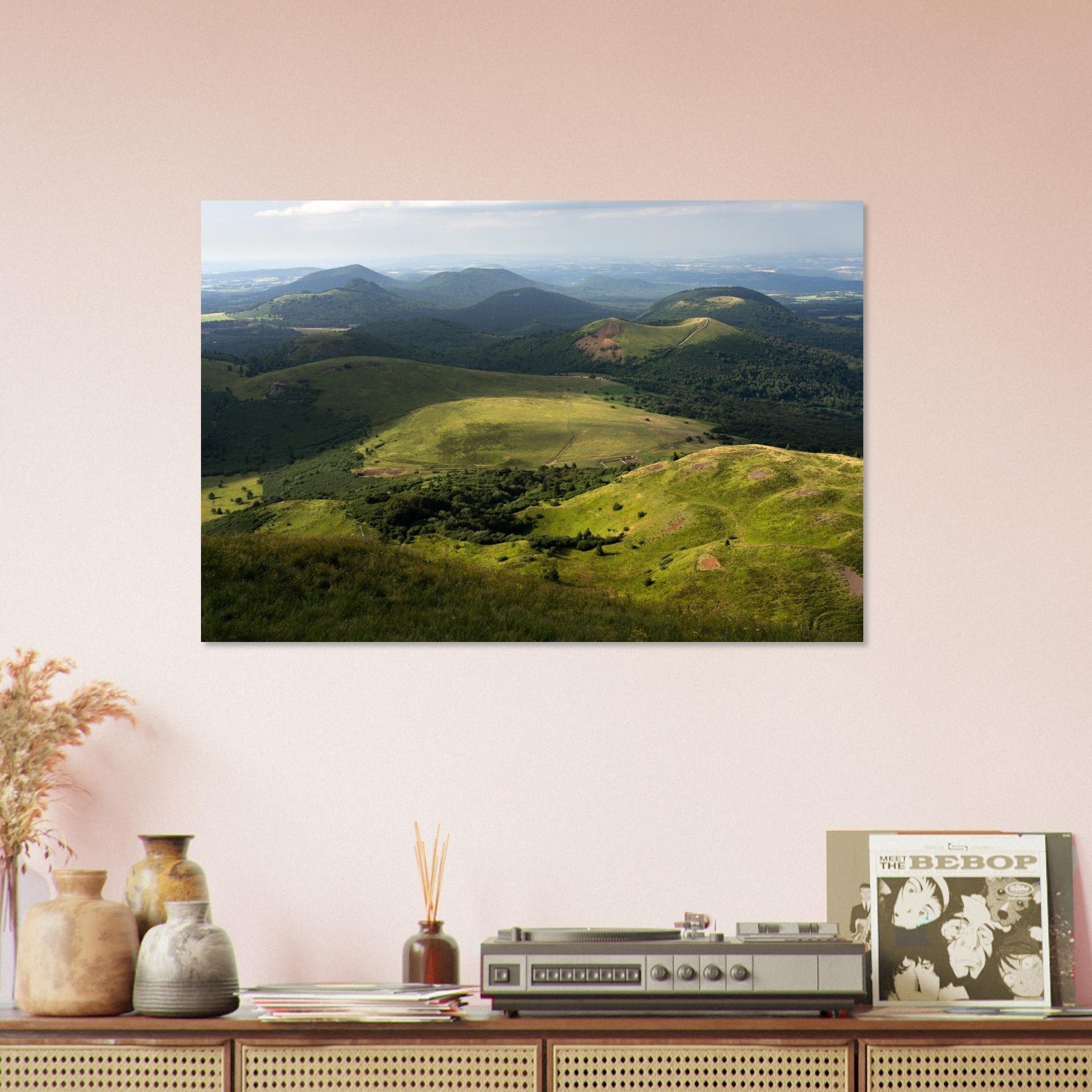 Photo du Puy de Côme et du Puy Pariou depuis le Puy de Dôme — tableau photo paysage de montagne en Alu Dibond