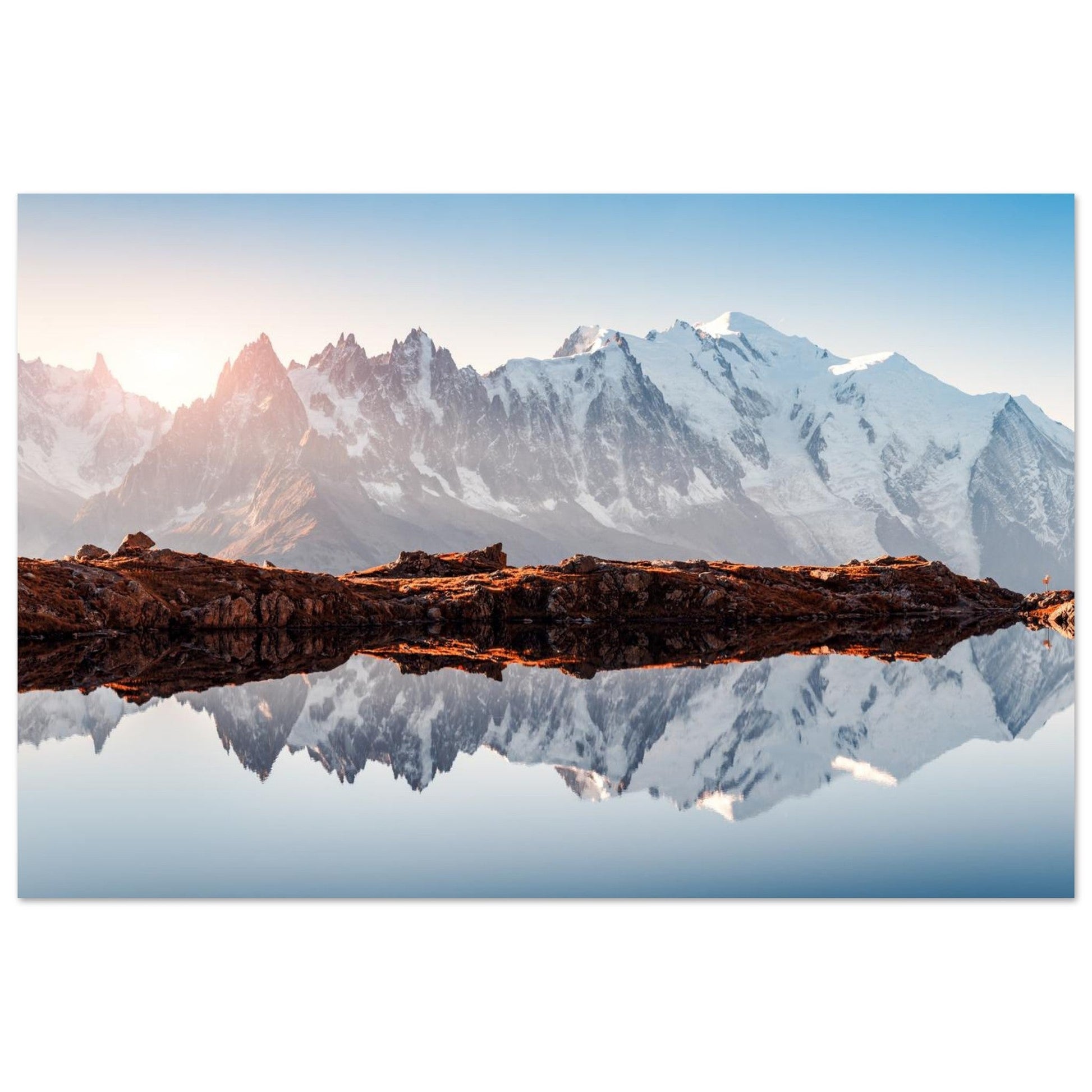 Photo du reflet du Mont-Blanc dans les lacs des Chéserys — tableau photo paysage de montagne en Alu Dibond, imprimé à la commande en France