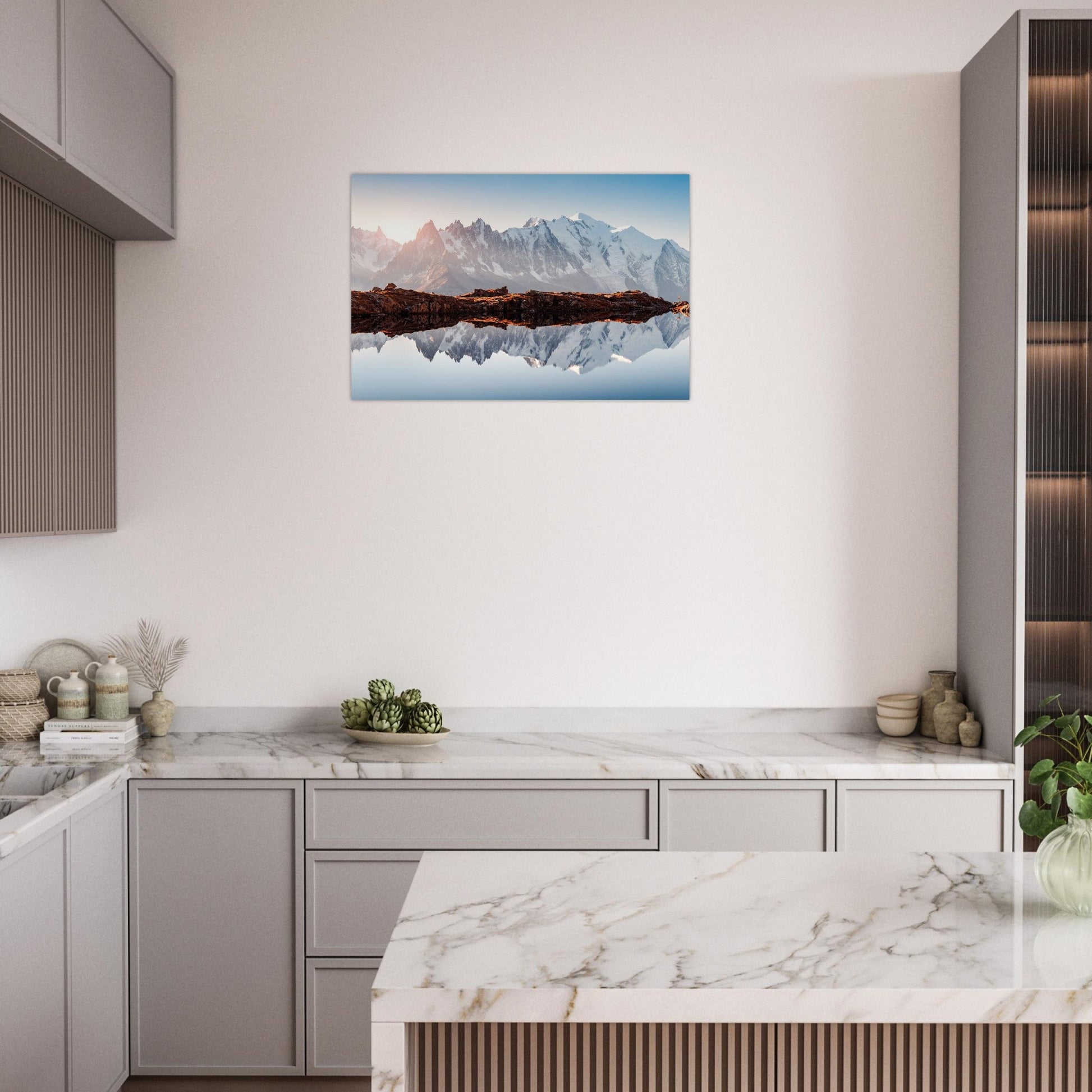 Photo du reflet du Mont-Blanc dans les lacs des Chéserys — tableau photo paysage de montagne en Alu Dibond, imprimé à la commande en France