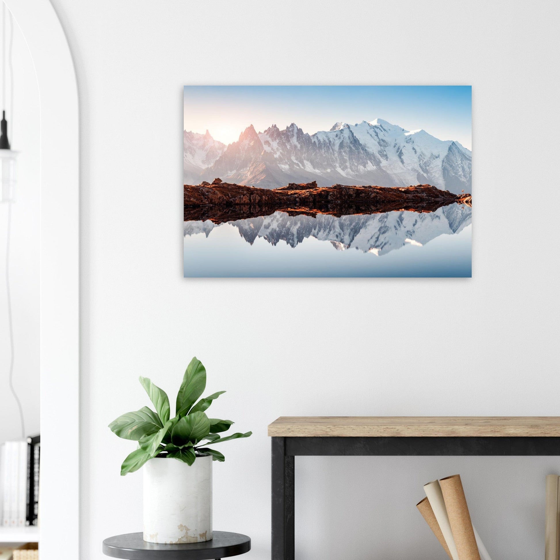 Photo du reflet du Mont-Blanc dans les lacs des Chéserys — tableau photo paysage de montagne en Alu Dibond, imprimé à la commande en France