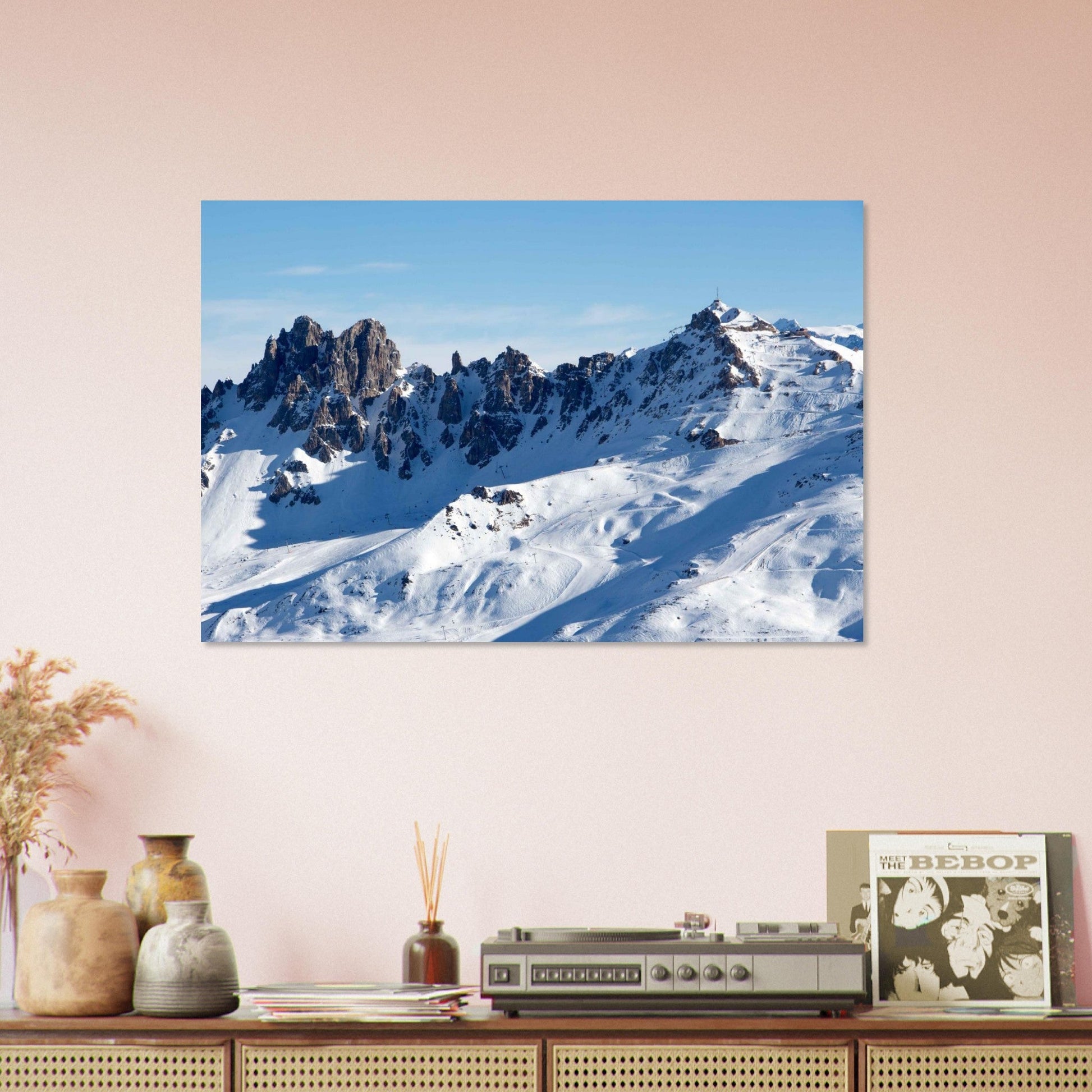 Photo du téléphérique de la Cime Caron au coucher du soleil — tableau photo paysage de montagne en Alu Dibond, fabrication française