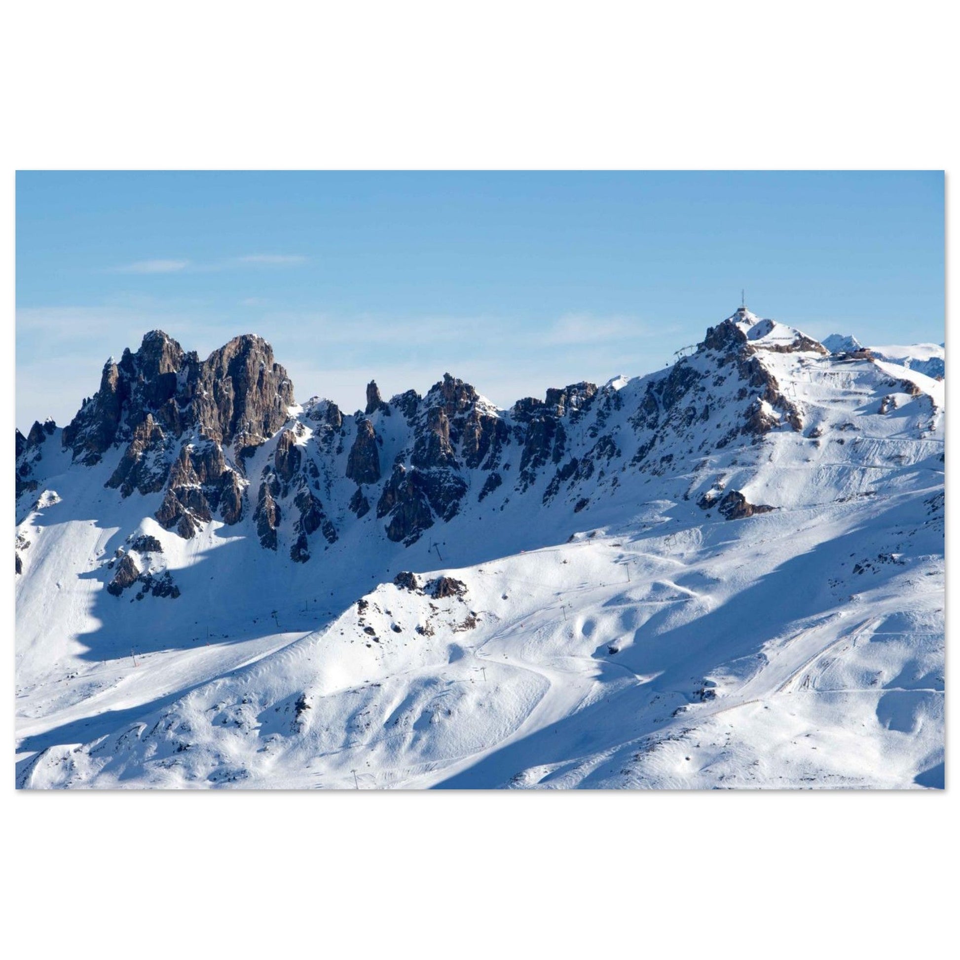 Photo du téléphérique de la Cime Caron au coucher du soleil — tableau photo paysage de montagne en Alu Dibond, fabrication française