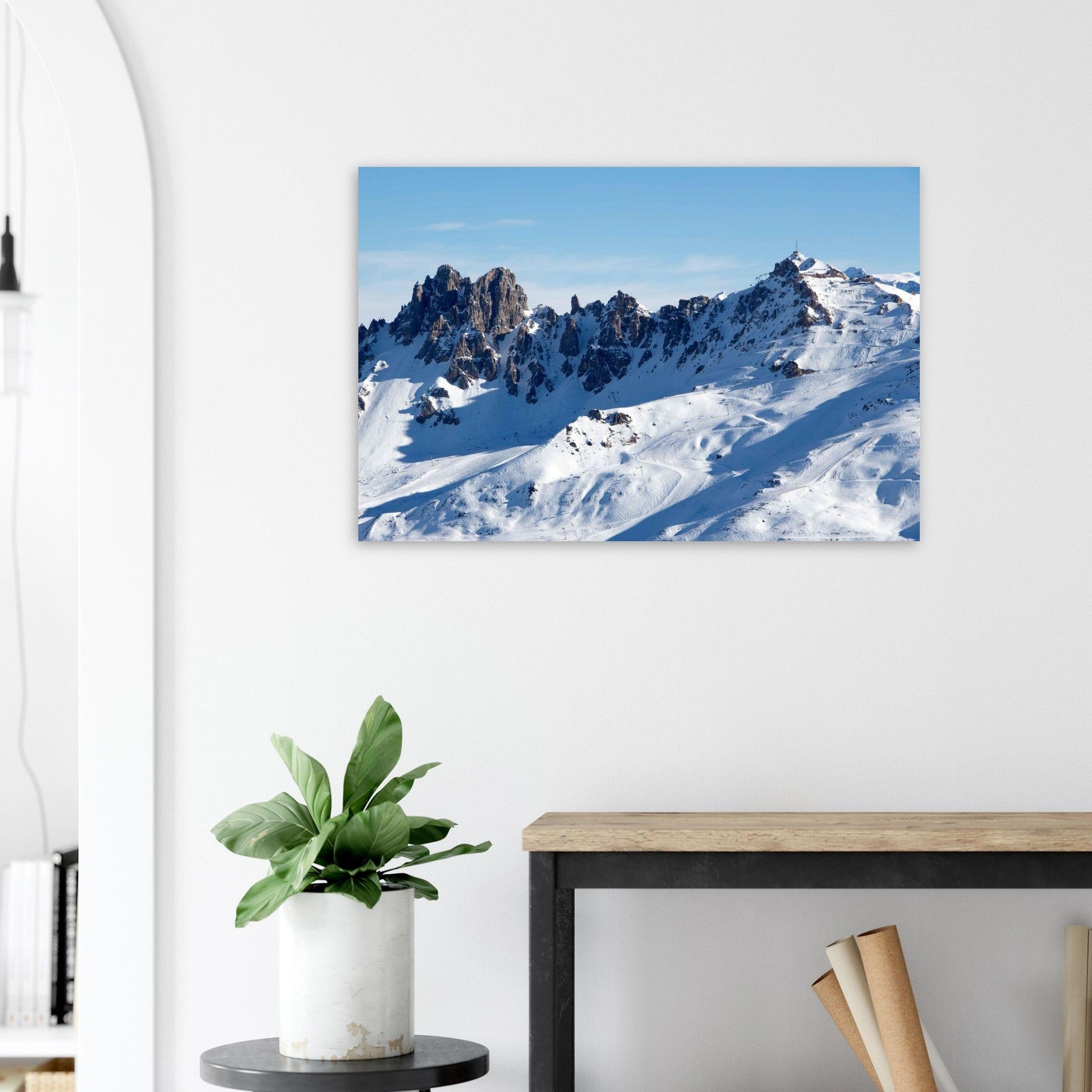 Photo du téléphérique de la Cime Caron au coucher du soleil — tableau photo paysage de montagne en Alu Dibond, fabrication française