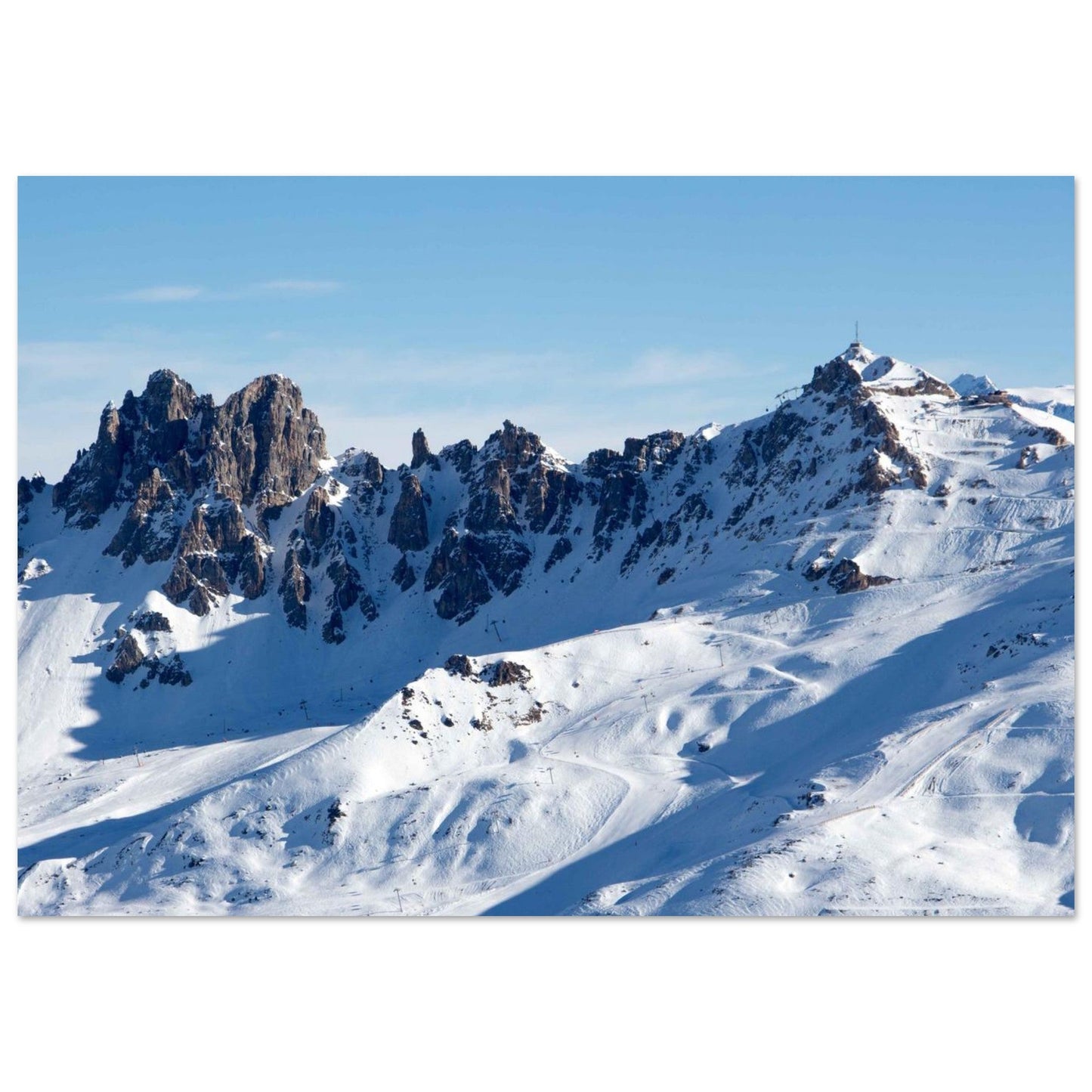 Photo du téléphérique de la Cime Caron au coucher du soleil — tableau photo paysage de montagne en Alu Dibond, fabrication française