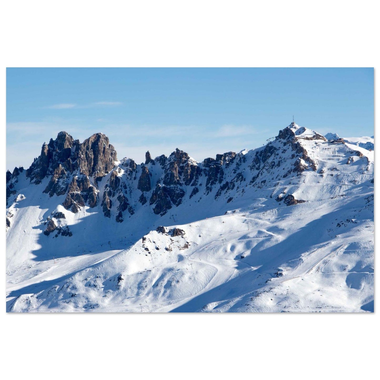 Photo du téléphérique de la Cime Caron au coucher du soleil — tableau photo paysage de montagne en Alu Dibond, fabrication française