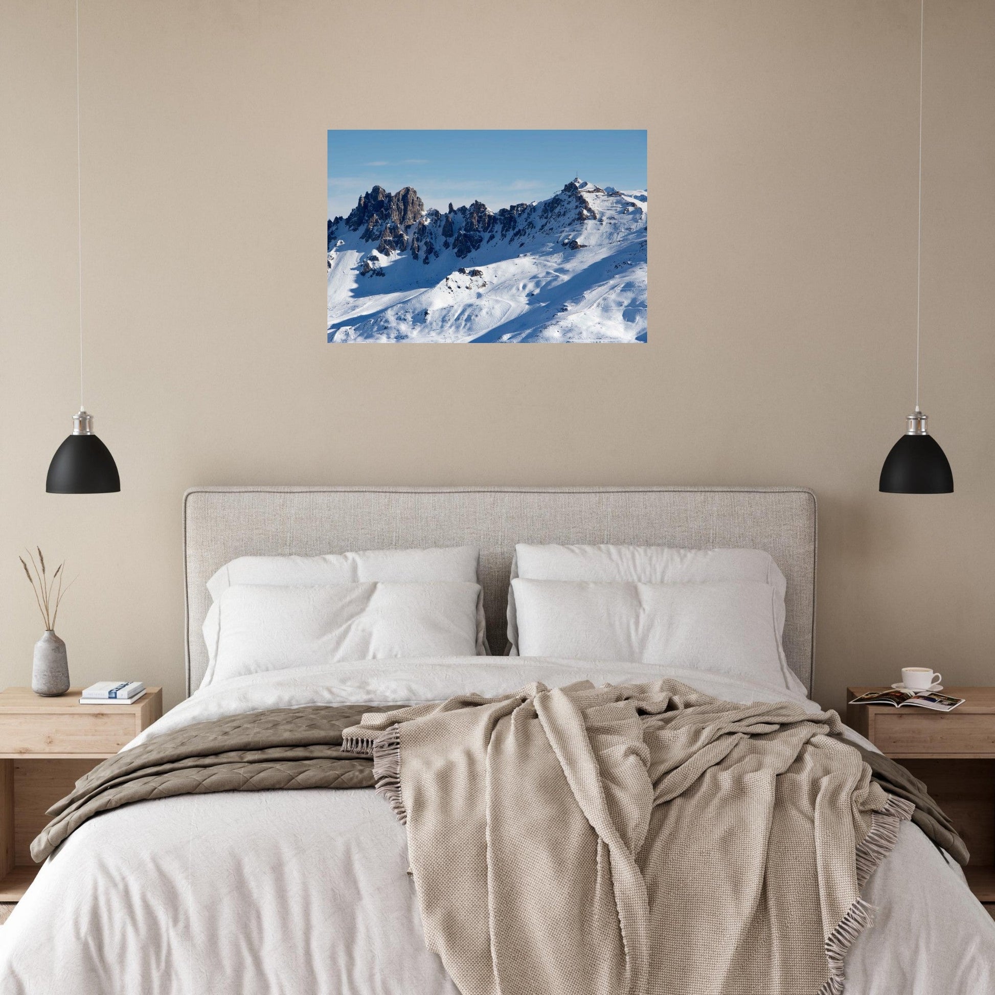 Photo du téléphérique de la Cime Caron au coucher du soleil — tableau photo paysage de montagne en Alu Dibond, fabrication française