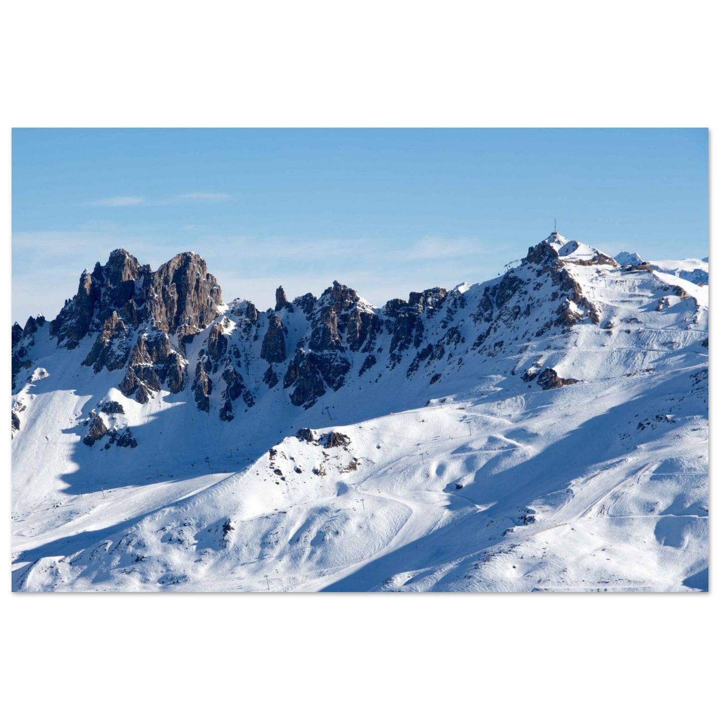 Photo du téléphérique de la Cime Caron au coucher du soleil — tableau photo paysage de montagne en Alu Dibond, fabrication française