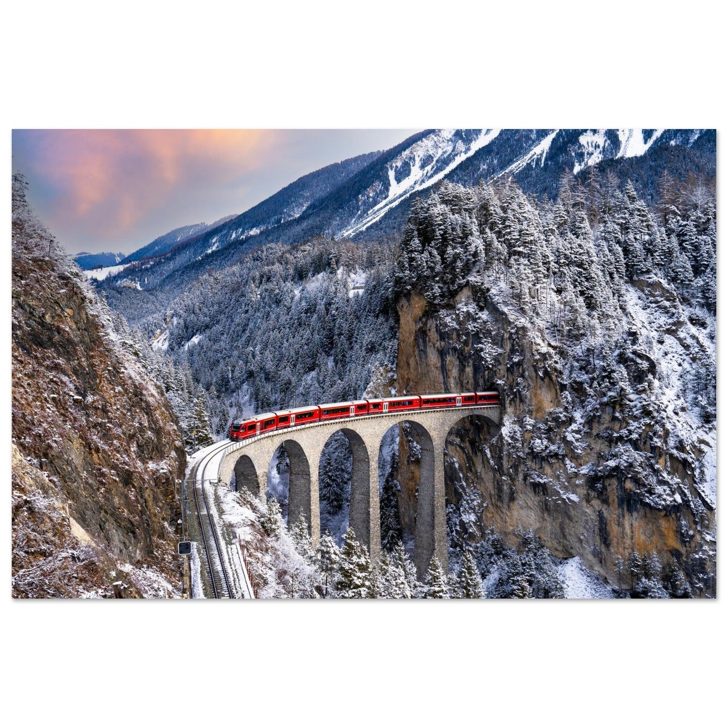 Tableau photo du train sur le viaduc de Landwasser sur aluminium Dibond mat, format 50 × 75 cm