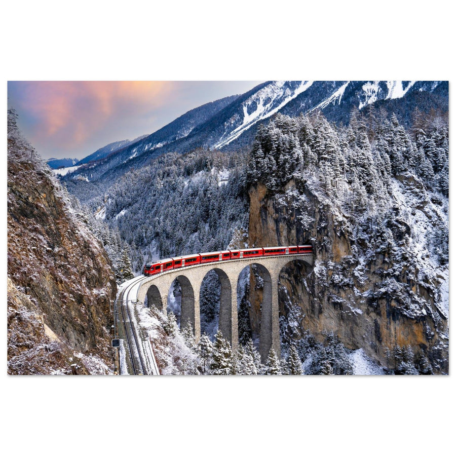 Photo du train sur le viaduc de Landwasser — tableau photo paysage de montagne en Alu Dibond, fabrication française