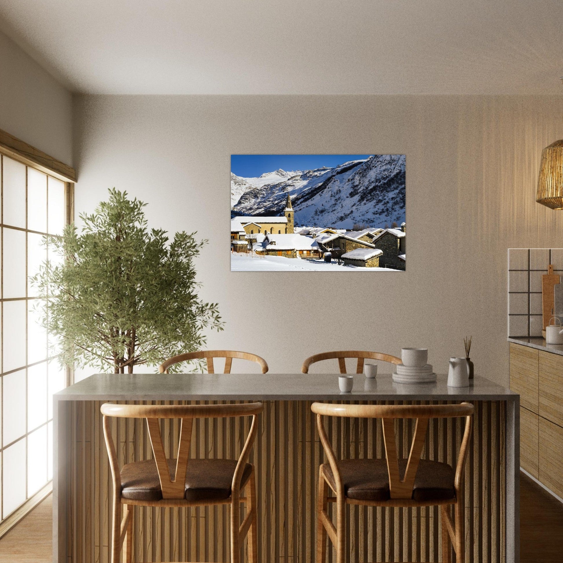 Photo du vieux village de Bonneval-sur-Arc en hiver — tableau photo paysage de montagne en Alu Dibond