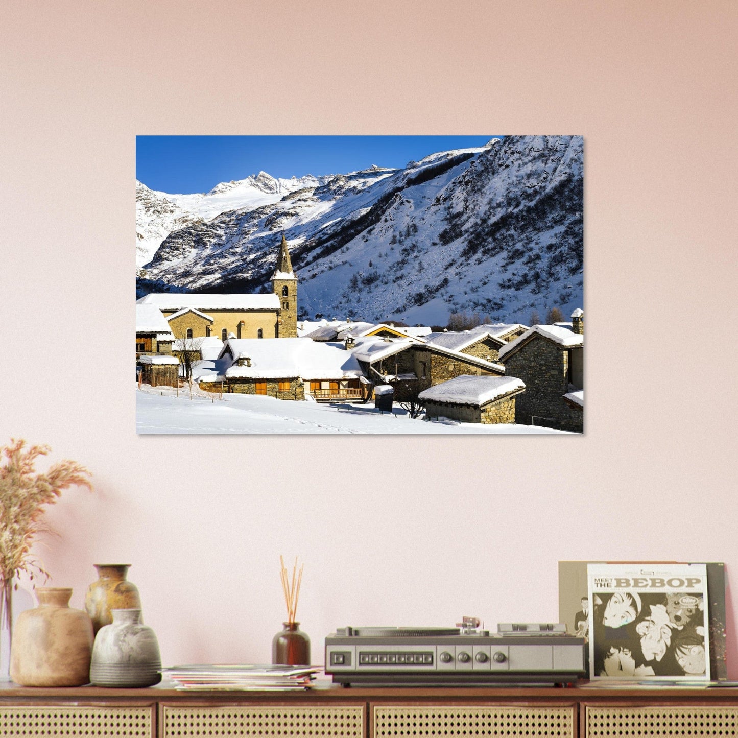 Photo du vieux village de Bonneval-sur-Arc en hiver — tableau photo paysage de montagne en Alu Dibond
