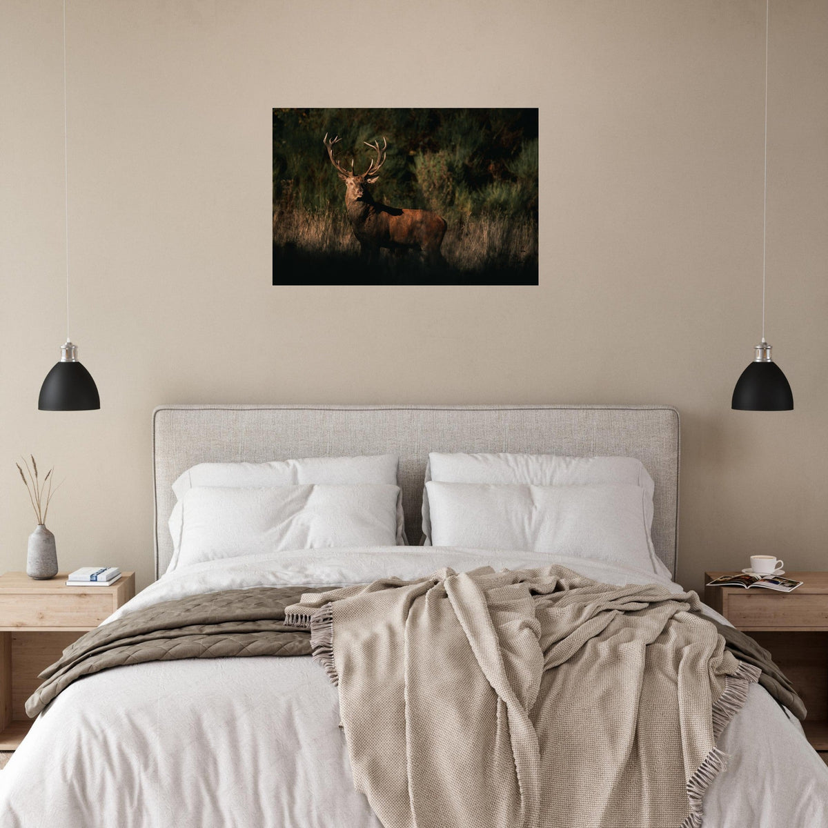 Tableau photo d’un cerf élaphe dans la lumière du soir sur aluminium Dibond mat — photographie : Alexandre Nilles
