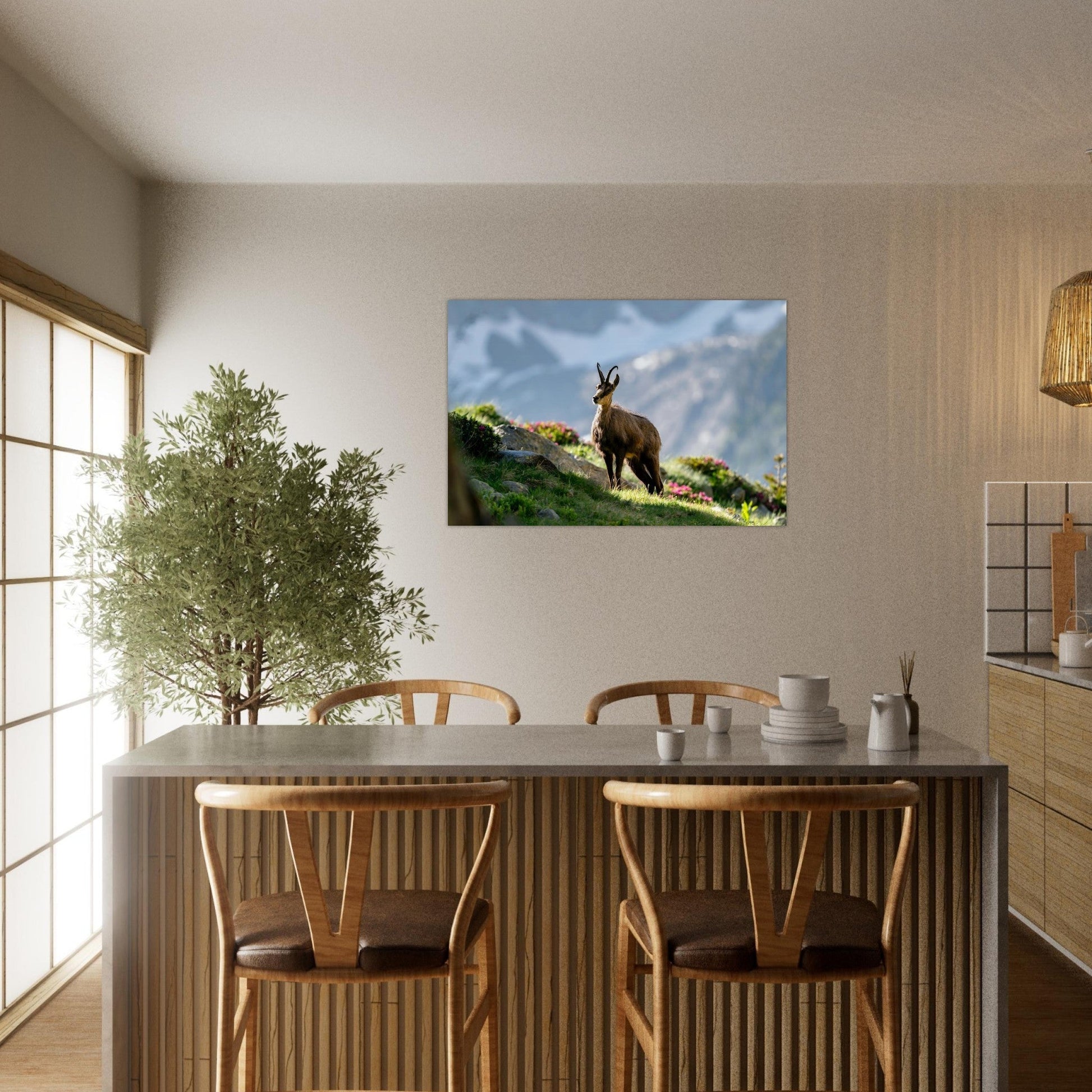 Photo d’un chamois au printemps dans le Mercantour — tableau photo paysage de montagne en Alu Dibond