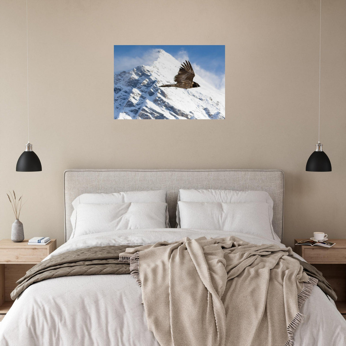 Tableau photo d’un jeune gypaète barbu dans le ciel de la Vanoise sur aluminium Dibond mat — photographie : Florent Lacroute