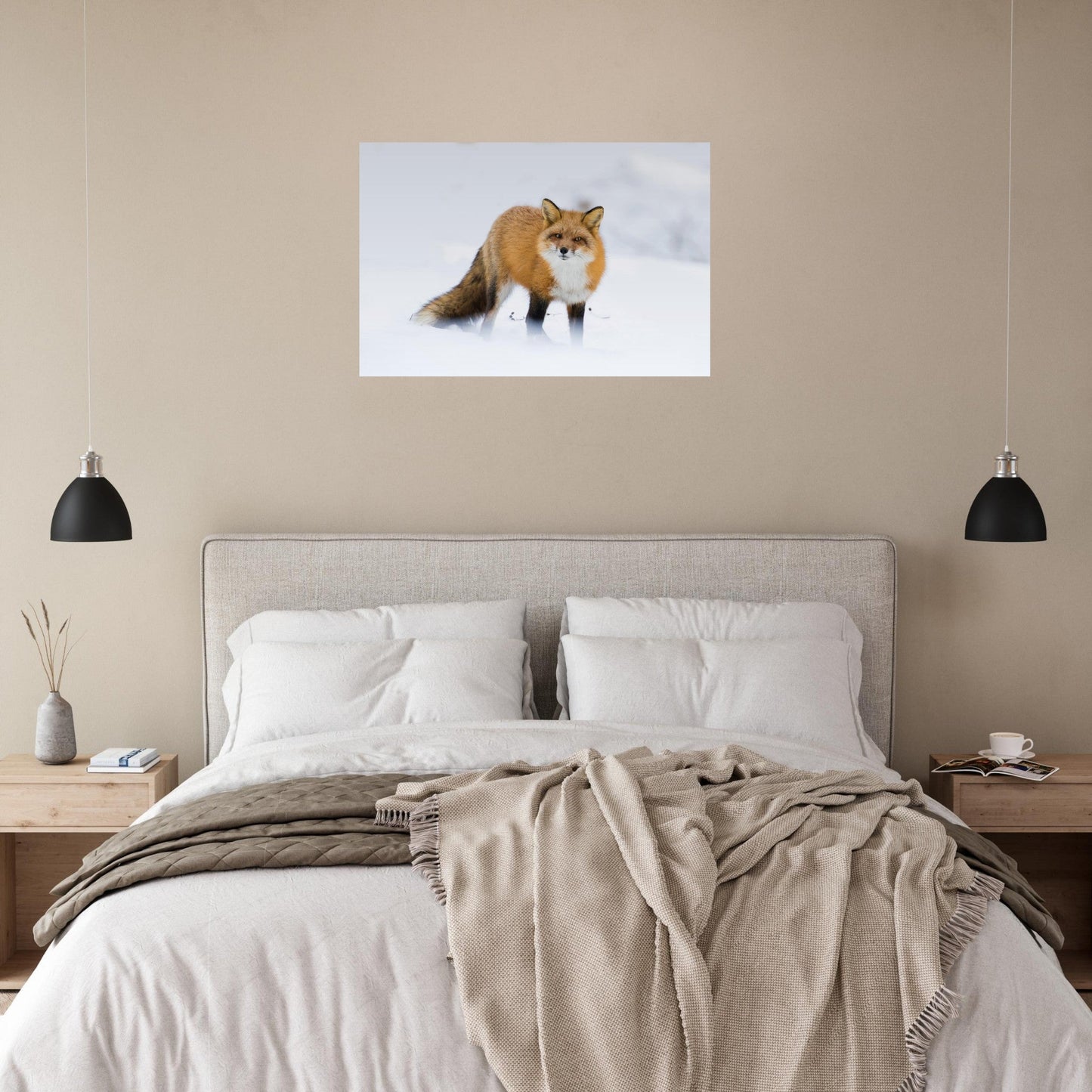 Photo d’un renard roux dans la neige — tableau photo paysage de montagne en Alu Dibond, fabrication française
